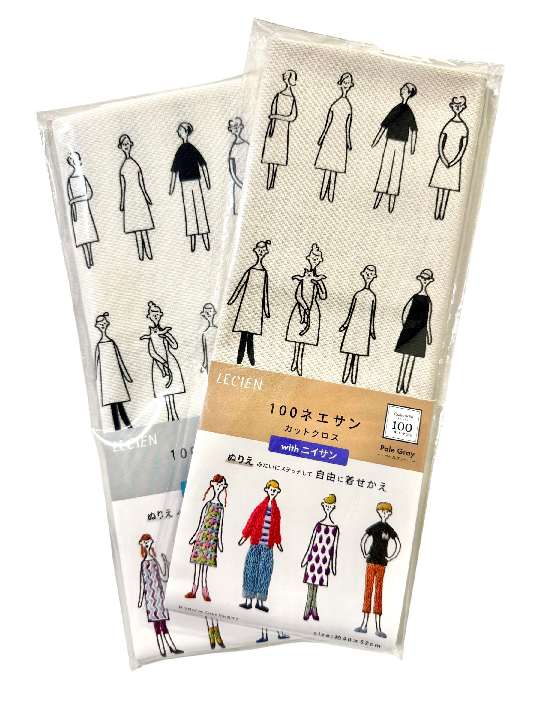 Lecien Cosmo - '100 Ladies with Pets' Embroidery Cloth - White or Pale Gray