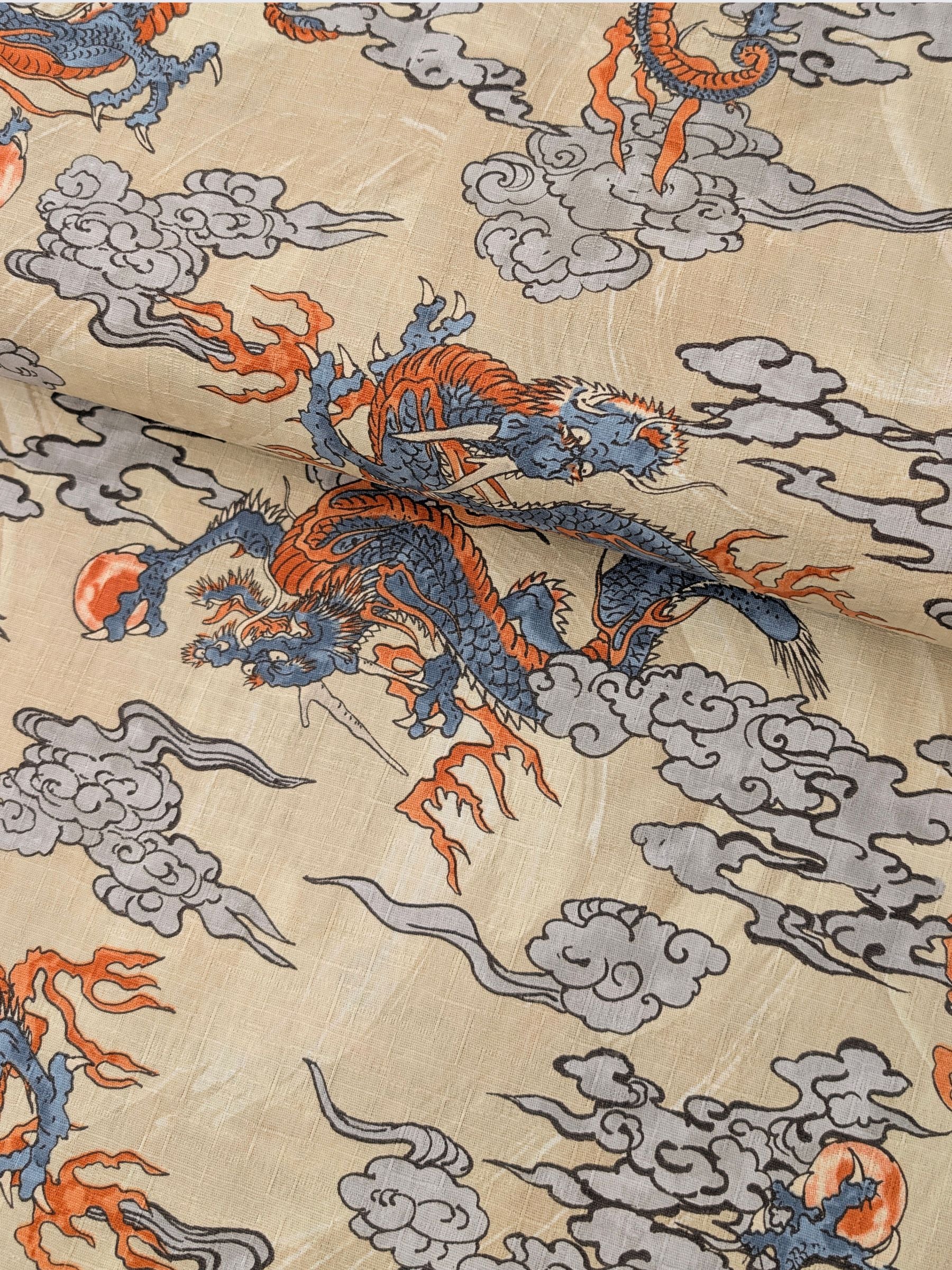 Hokkoh - Ryūjin Water Dragon Cotton Dobby Fabric - Beige