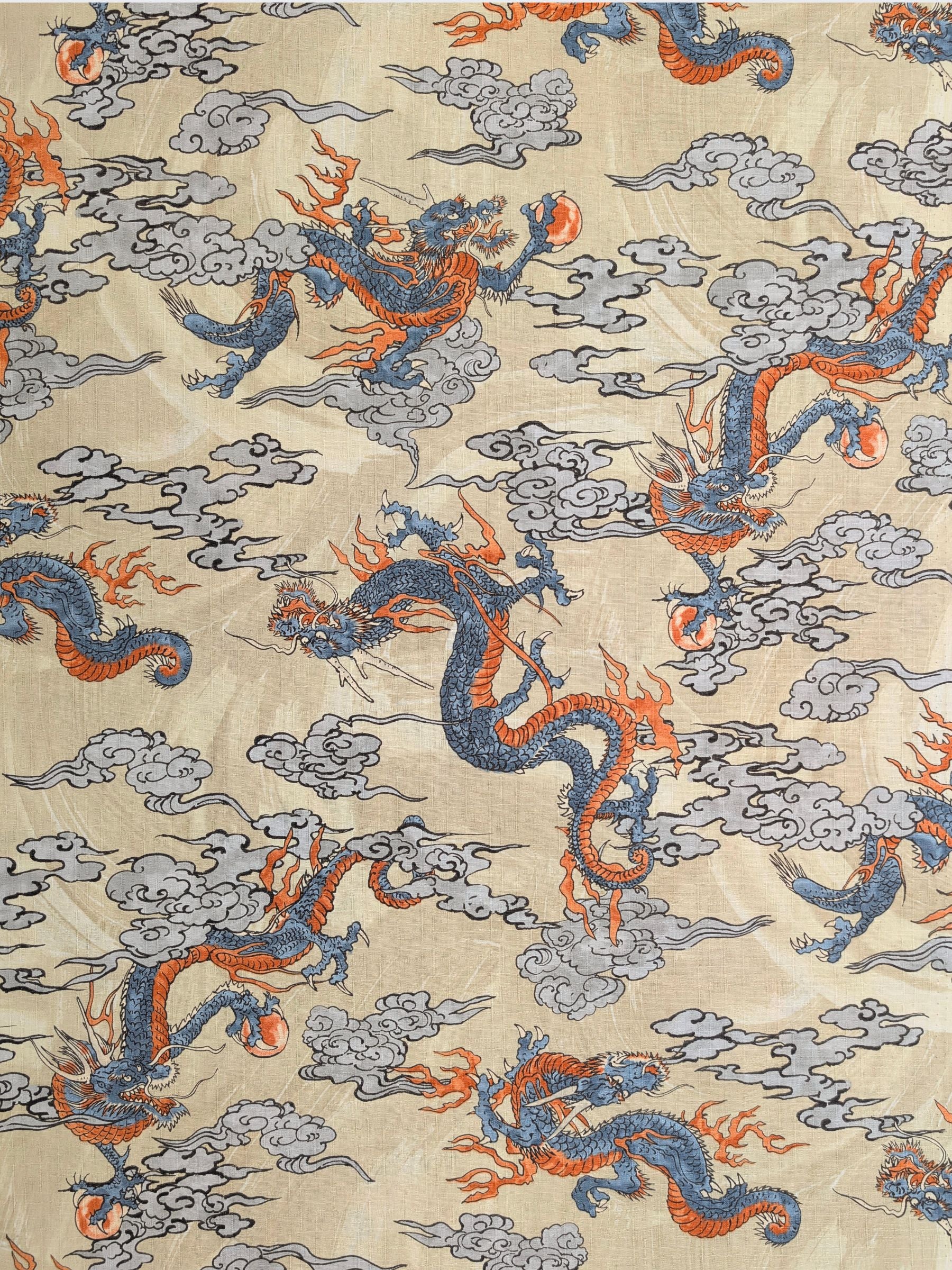 Hokkoh - Ryūjin Water Dragon Cotton Dobby Fabric - Beige