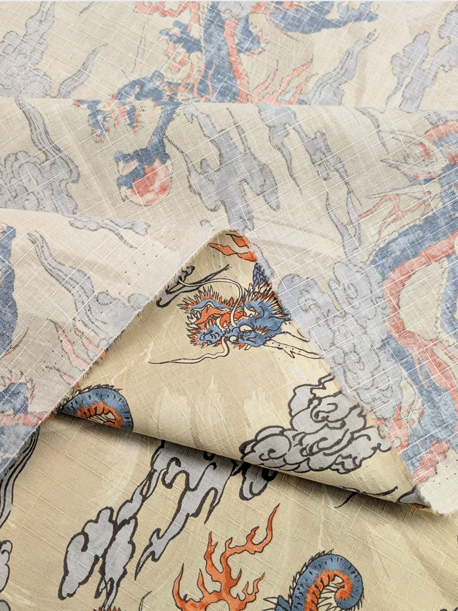Hokkoh - Ryūjin Water Dragon Cotton Dobby Fabric - Beige REMNANT