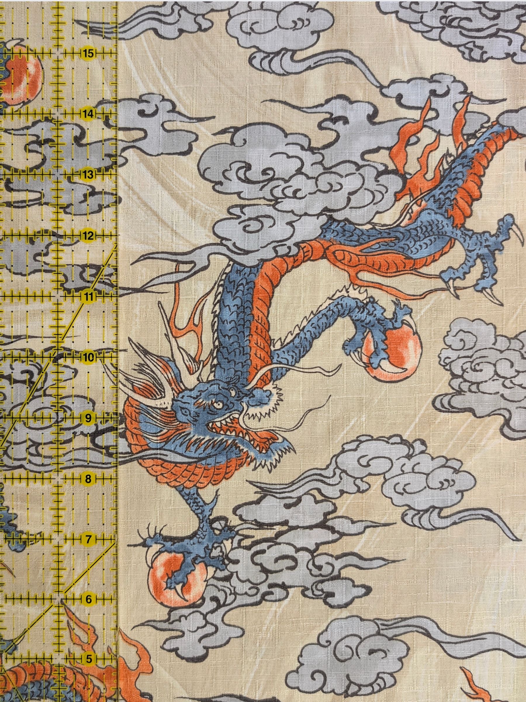 Hokkoh - Ryūjin Water Dragon Cotton Dobby Fabric - Beige REMNANT