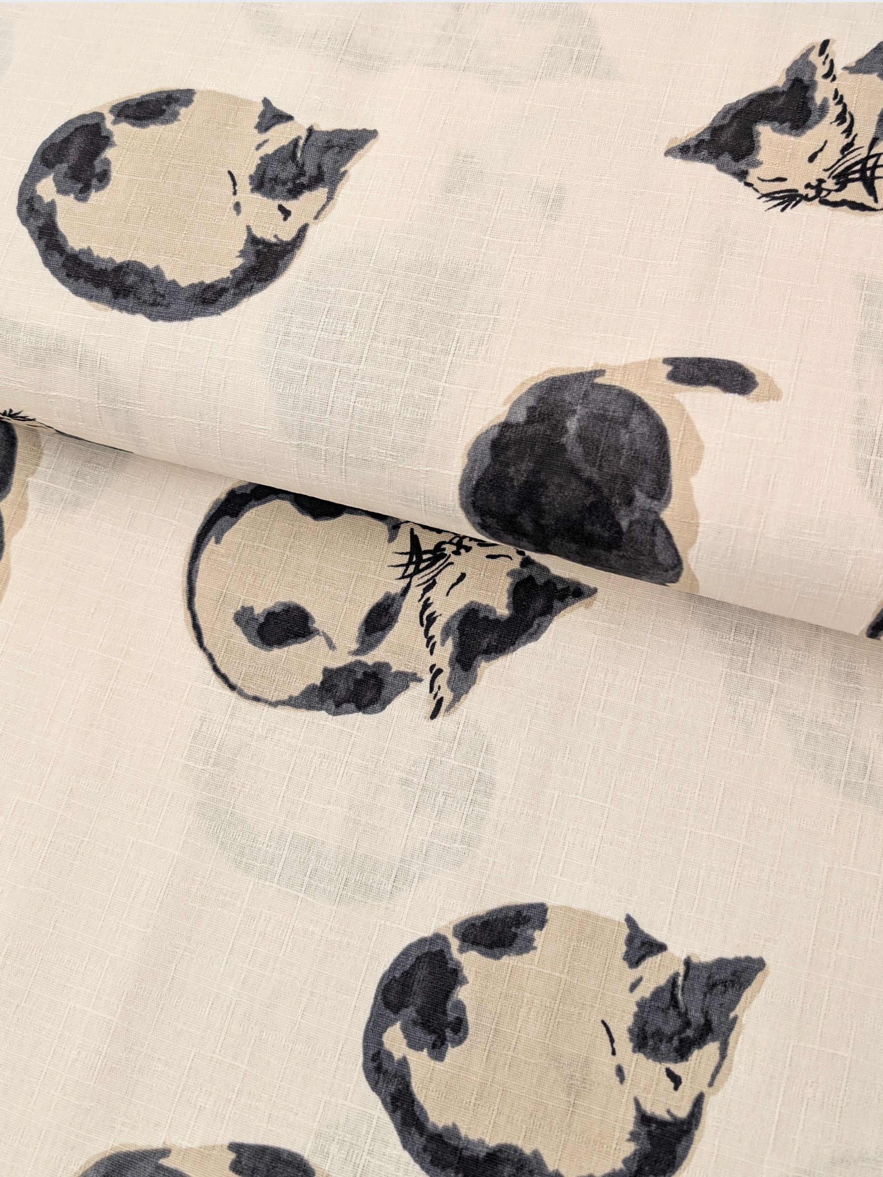 Hokkoh - Napping Cats Cotton Dobby Fabric - White