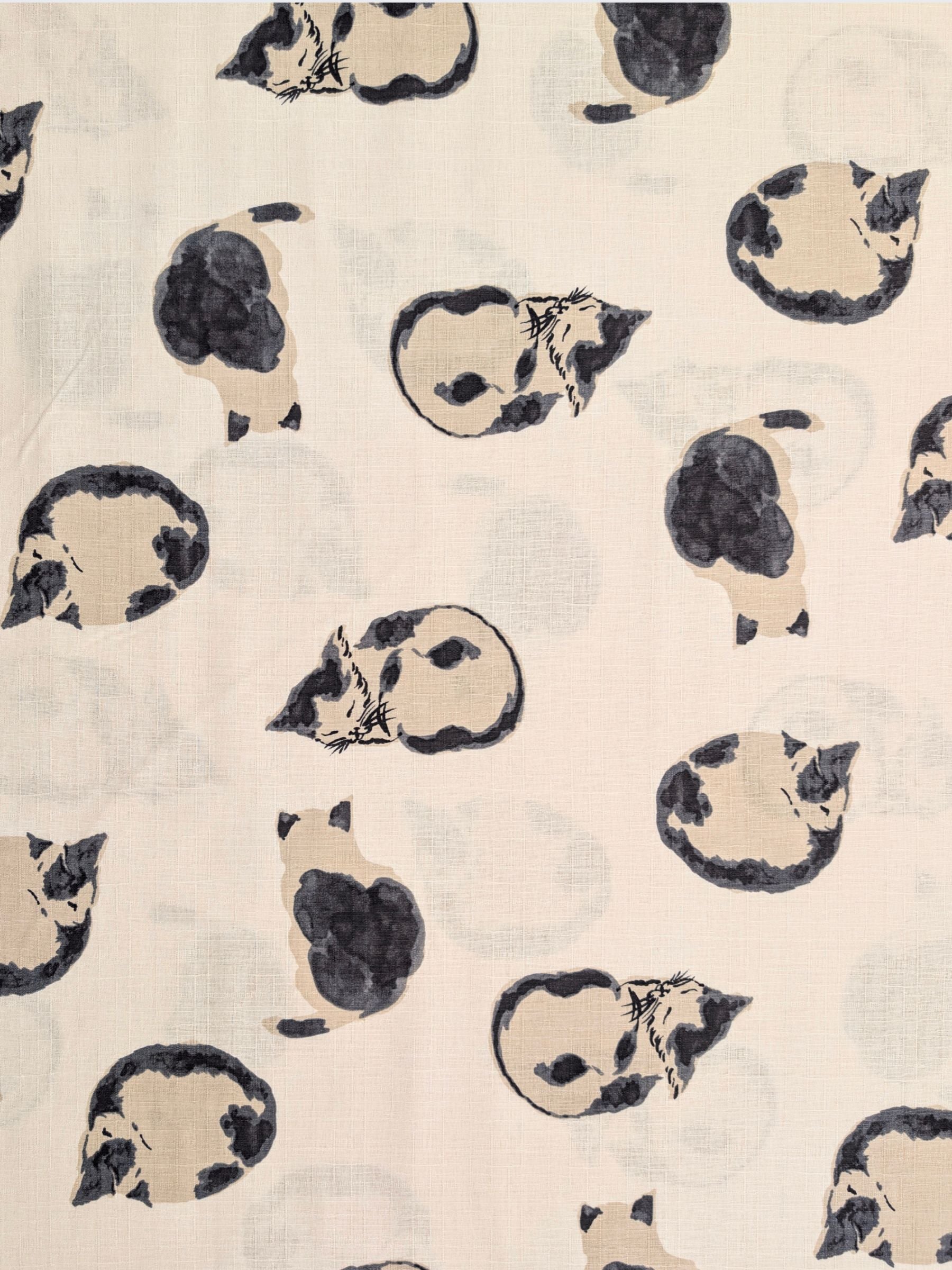 Hokkoh - Napping Cats Cotton Dobby Fabric - White