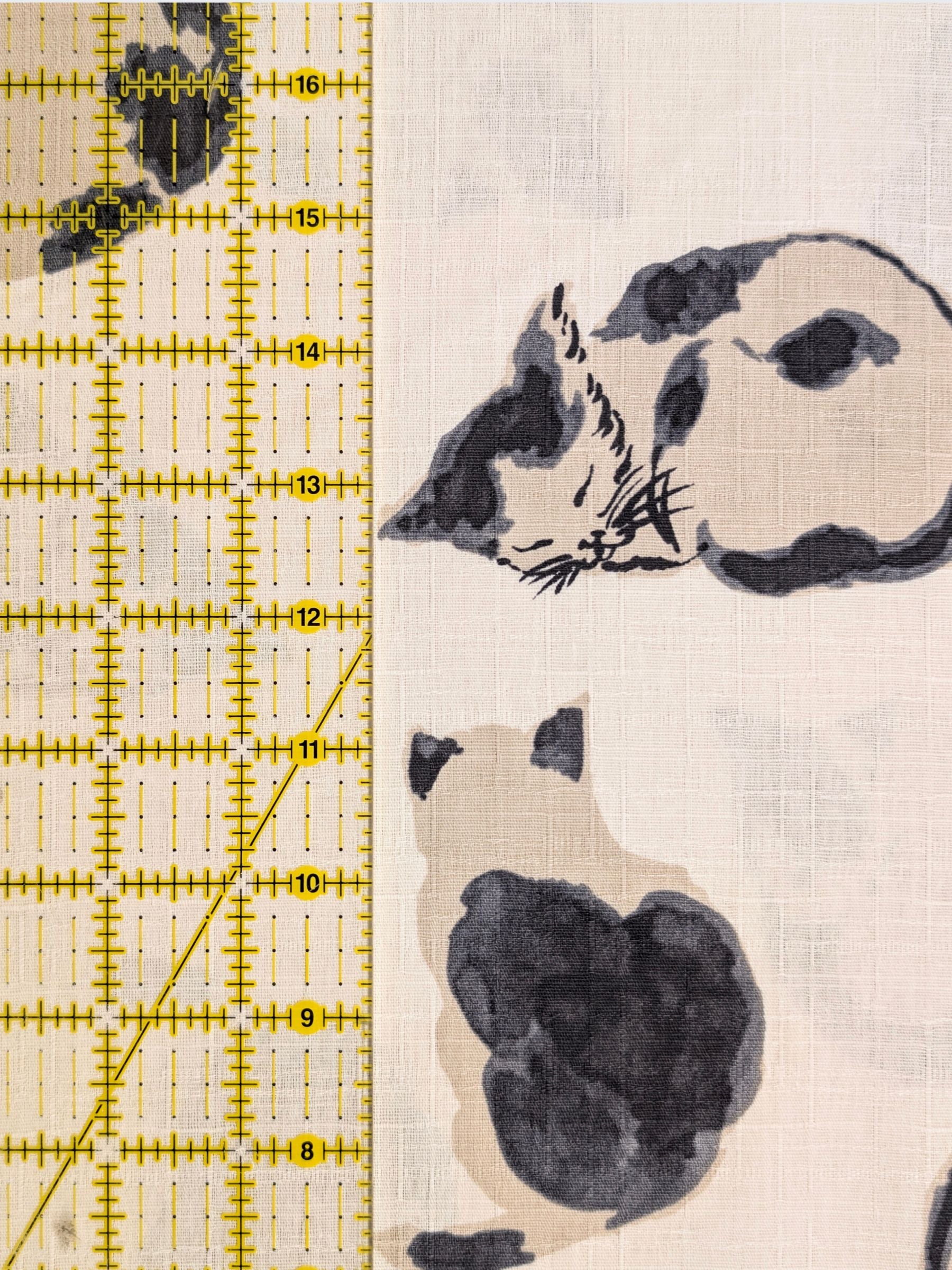 Hokkoh - Napping Cats Cotton Dobby Fabric - White