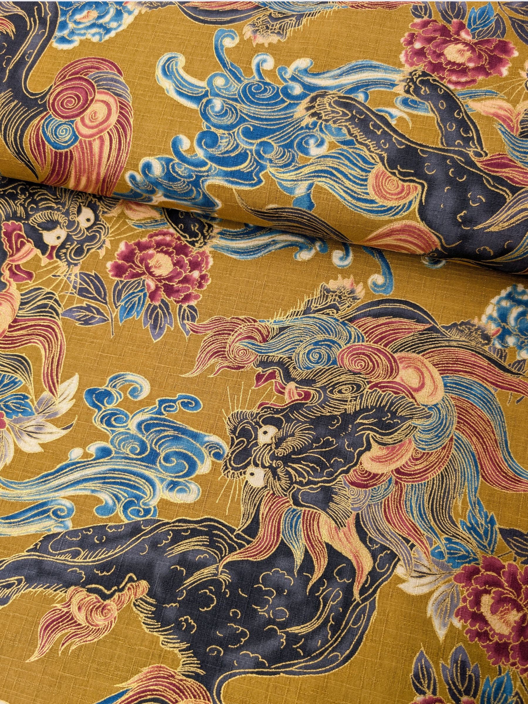 Hokkoh - Golden Komainu Cotton Dobby Fabric - Yellow