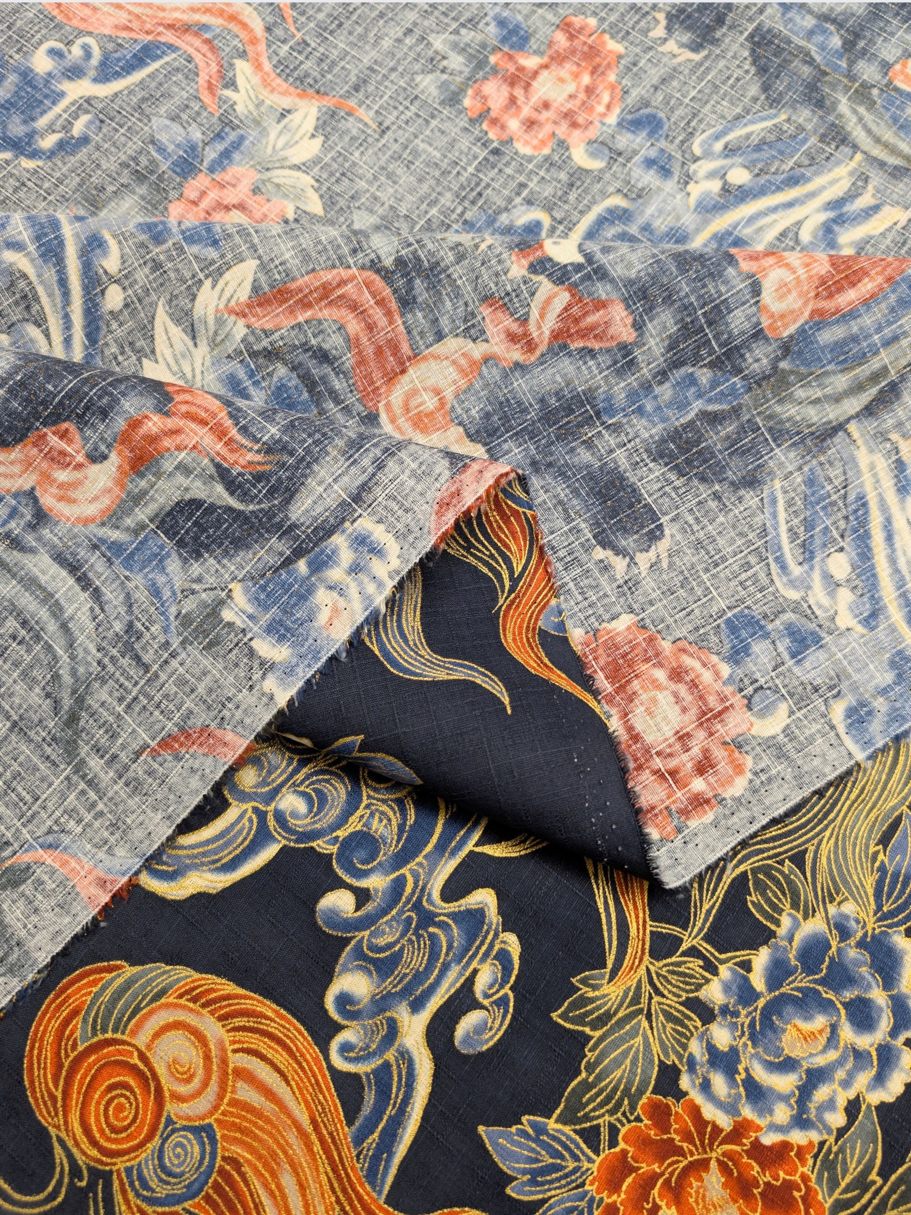 Hokkoh - Golden Komainu Cotton Dobby Fabric - Navy Blue