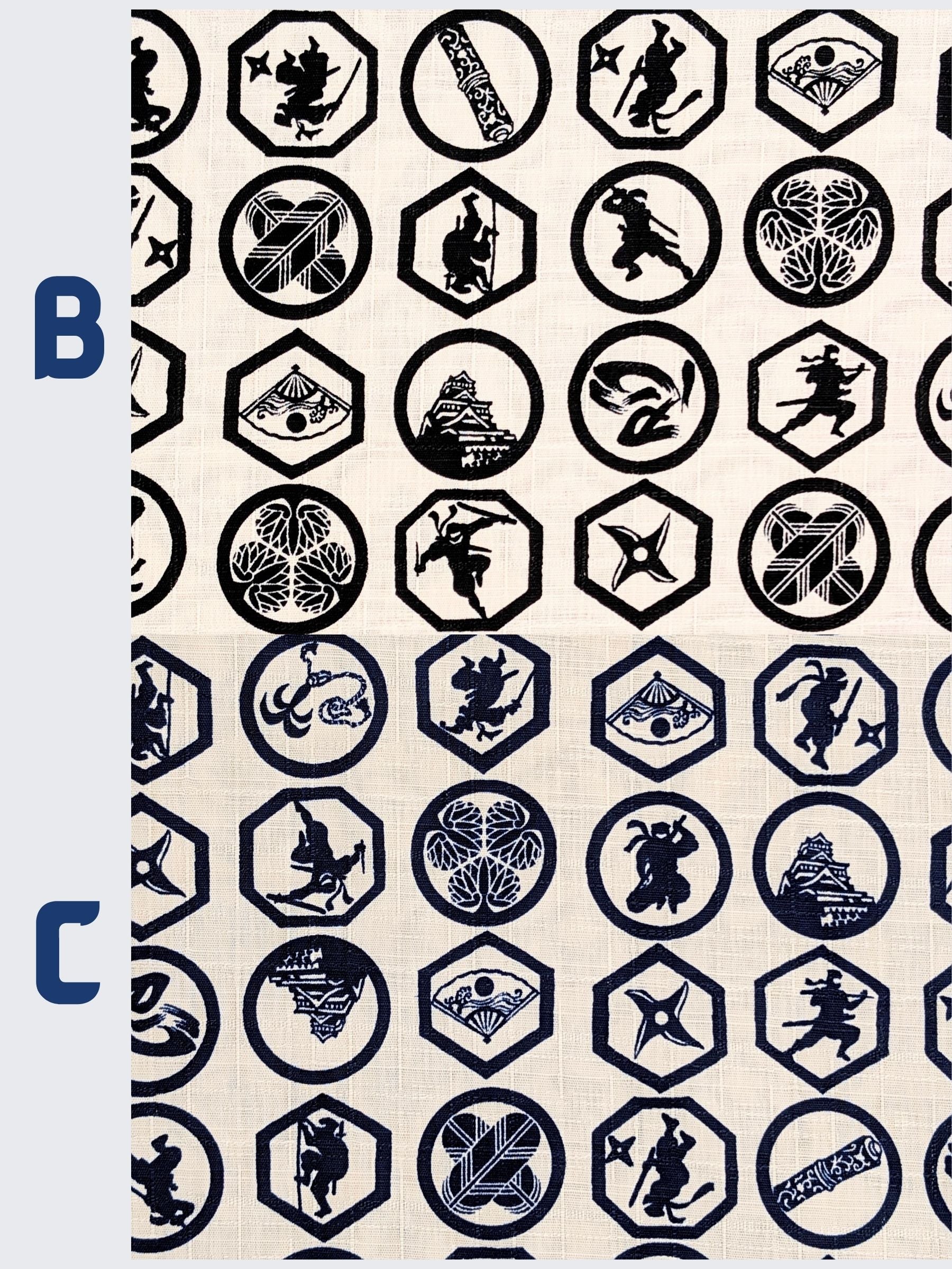 Hokkoh - Ninja Crests Cotton Dobby Fabric - White & Black