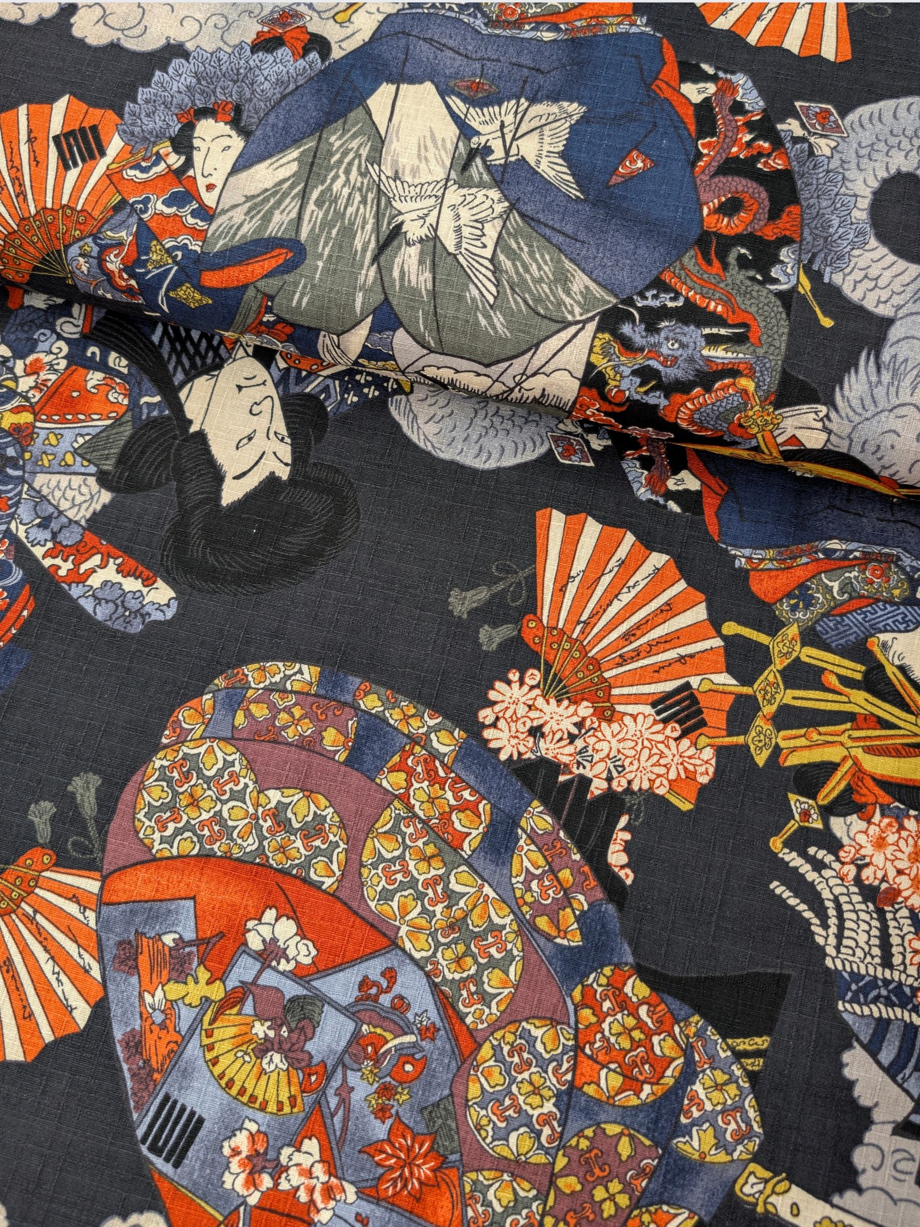 Hokkoh - Geisha & Samurai Cotton Dobby Fabric - Charcoal