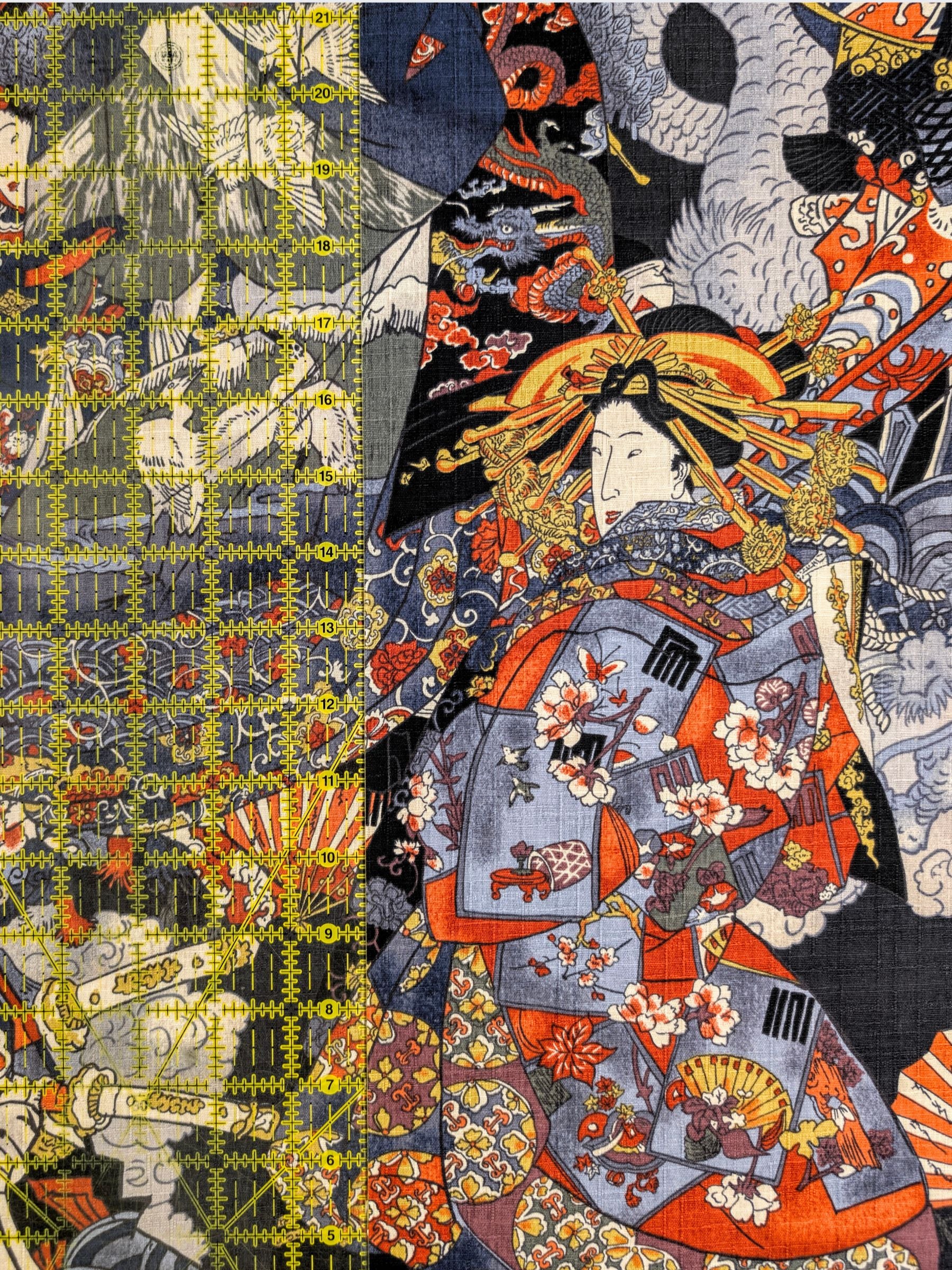 Hokkoh - Geisha & Samurai Cotton Dobby Fabric - Charcoal