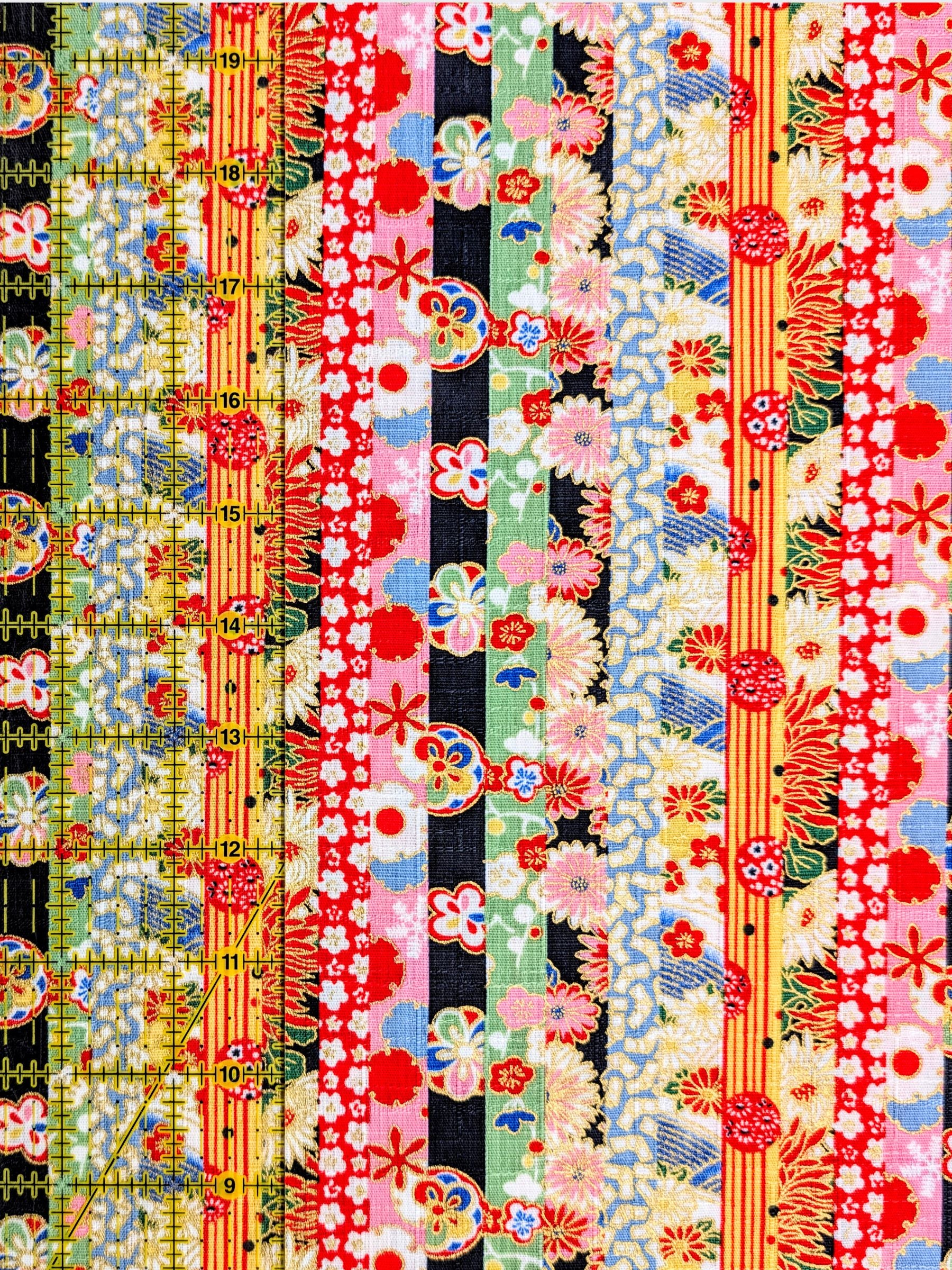 Hokkoh - Golden Floral Stripe Cotton Dobby Fabric - Black & Green