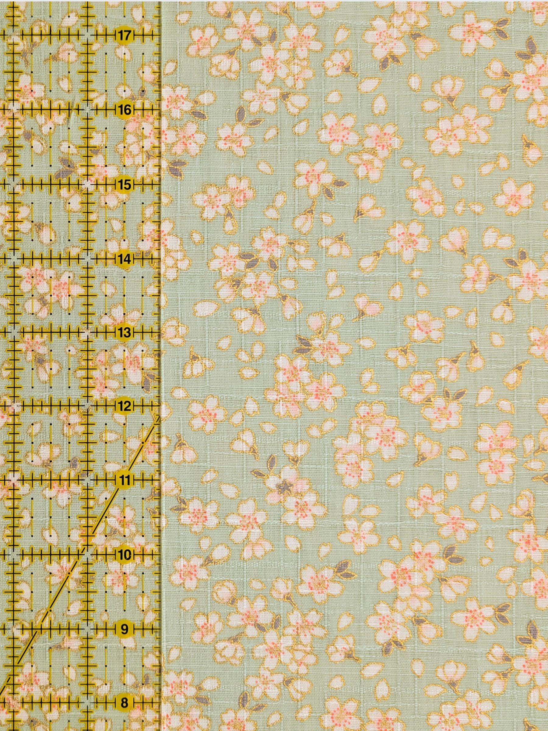 Hokkoh - Tiny Golden Cherry Blossoms Cotton Dobby Fabric - Mint Green