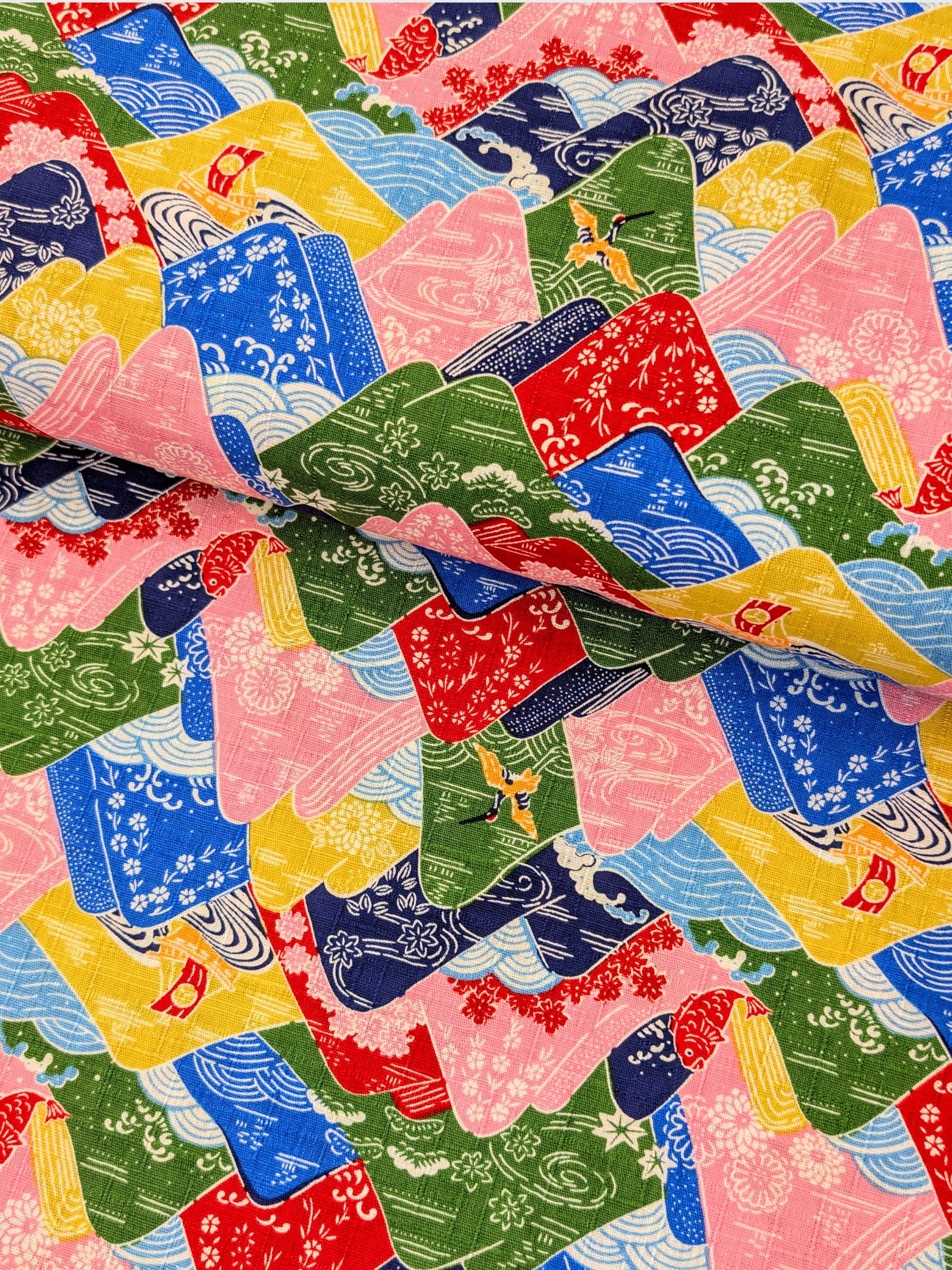 Hokkoh - Colorful Mountains Cotton Dobby Fabric - Rainbow