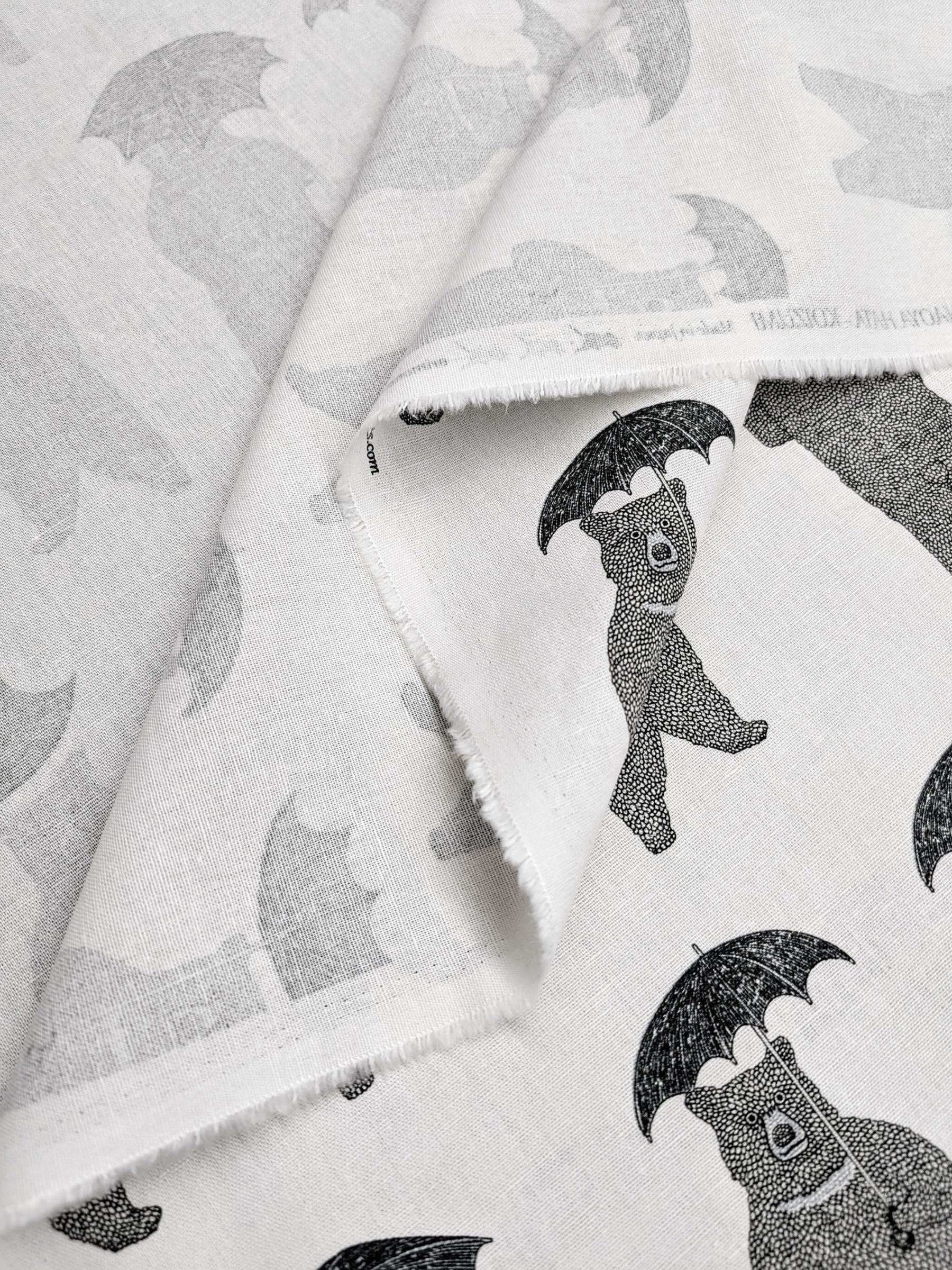 Koizumi - Bear-Able Weather Bears with Umbrellas Cotton/Linen Canvas Fabric - White Black
