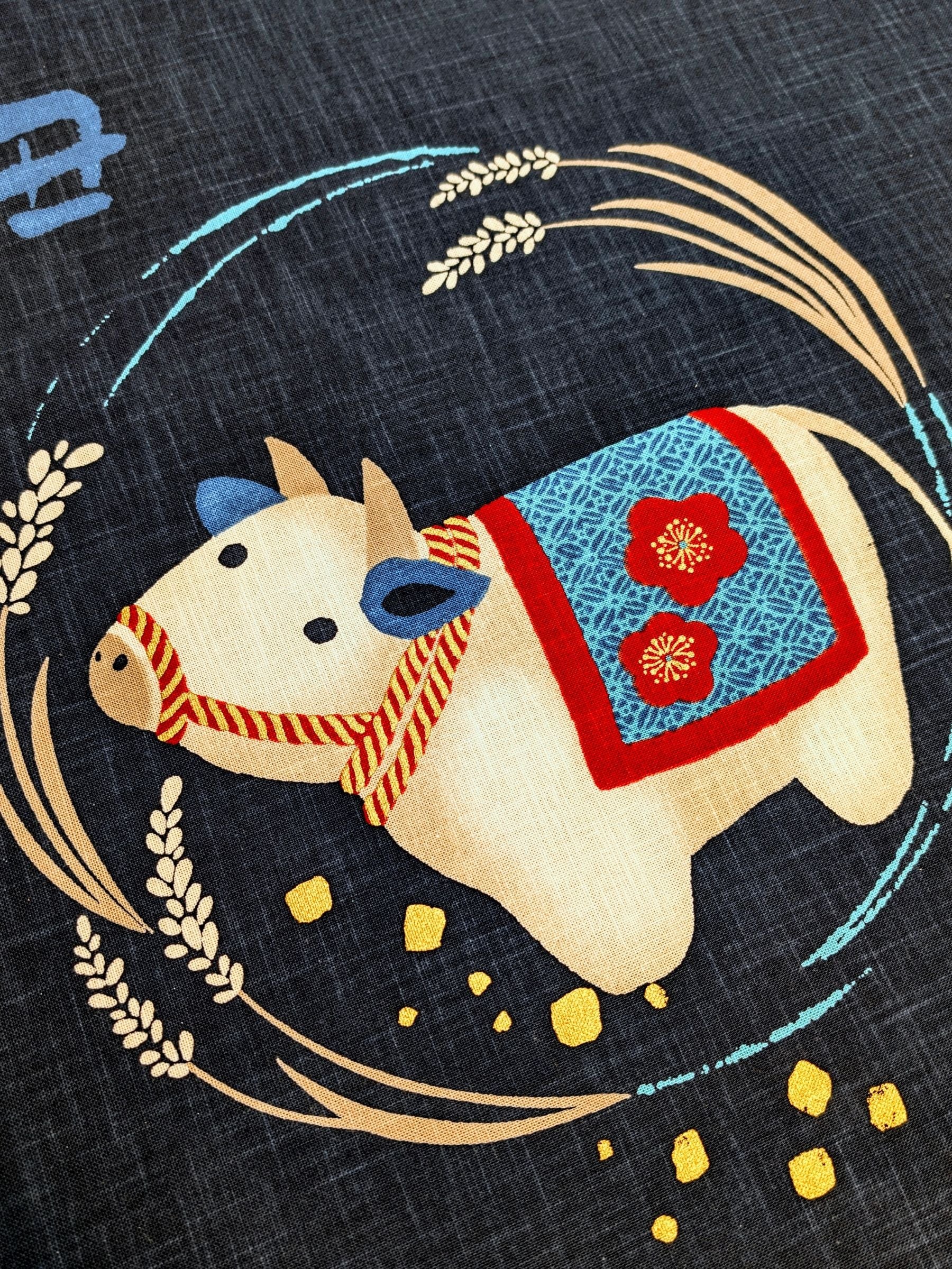 Kurenai - Year Of The Ox Noren Panel - Blue