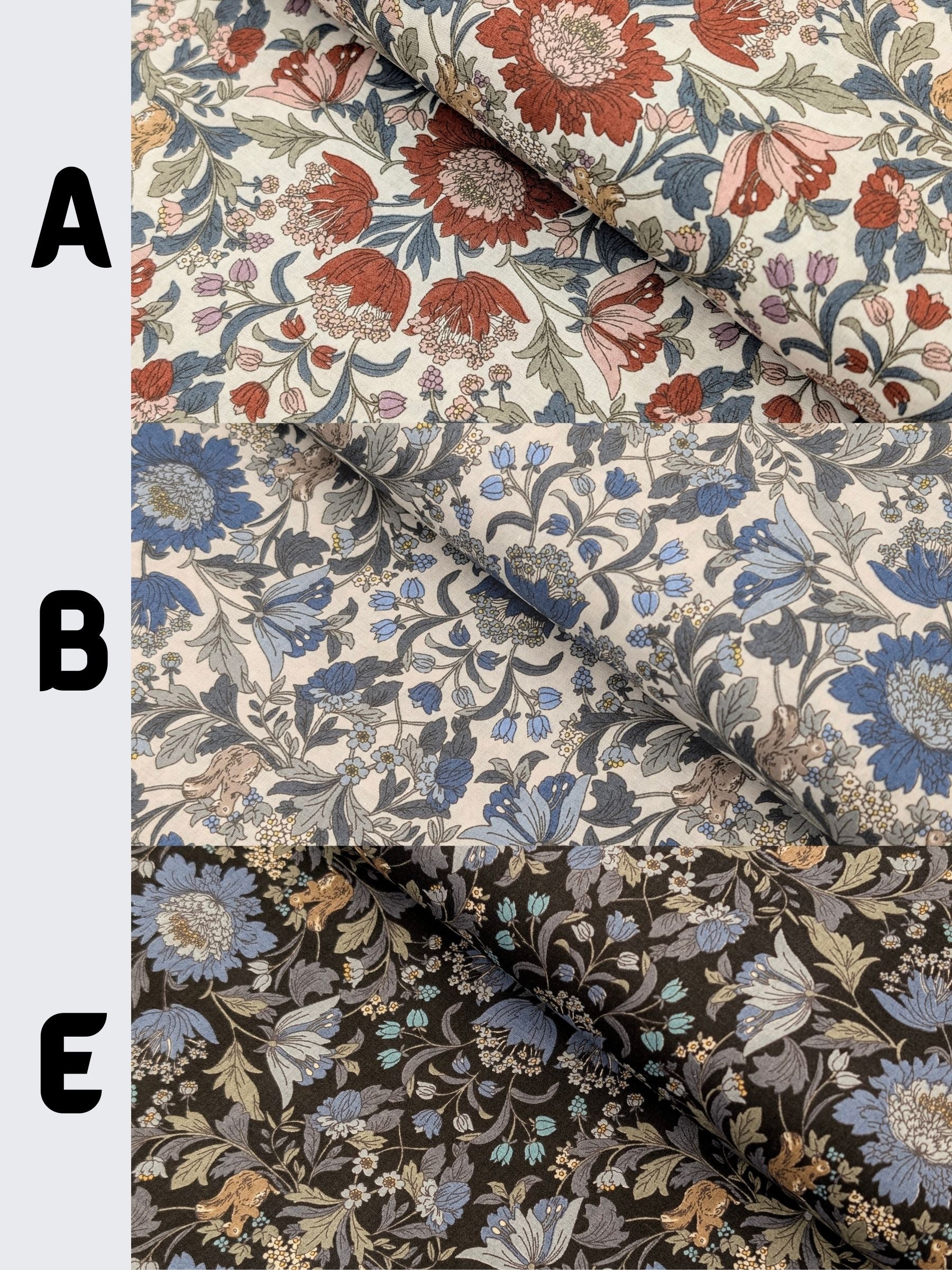 Hokkoh - Squirrels and Mirrored Flowers Cotton Lawn Fabric - White & Red