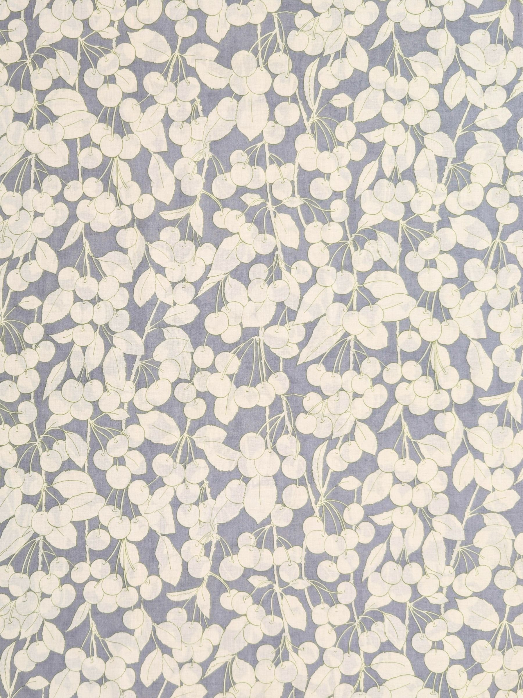 Hokkoh - Two-Tone Cherries Cotton Lawn Fabric - White & Gray