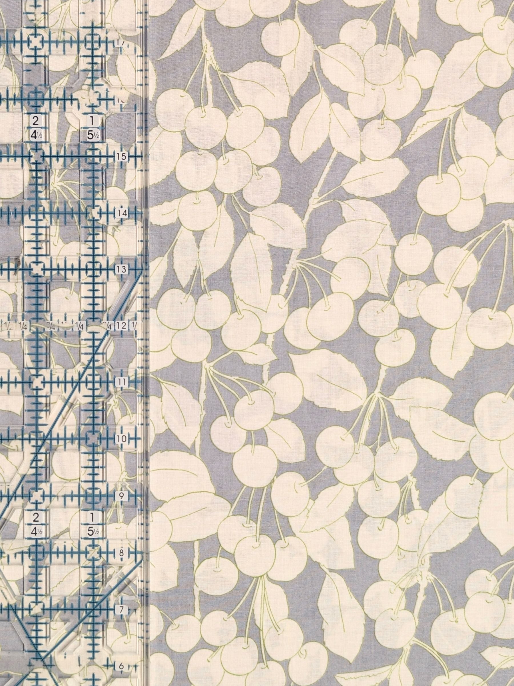 Hokkoh - Two-Tone Cherries Cotton Lawn Fabric - White & Gray