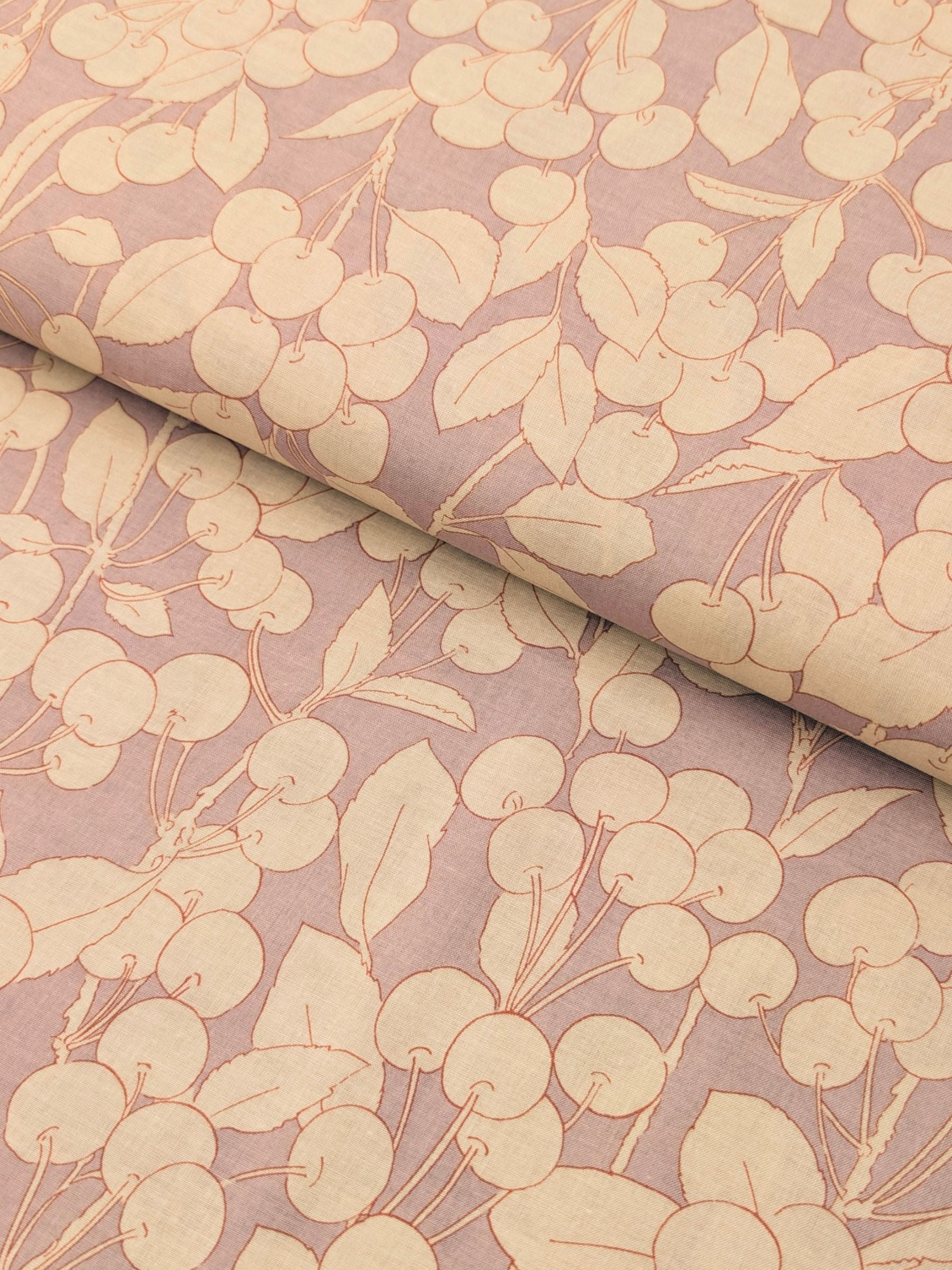 Hokkoh - Two-Tone Cherries Cotton Lawn Fabric - Beige & Pink
