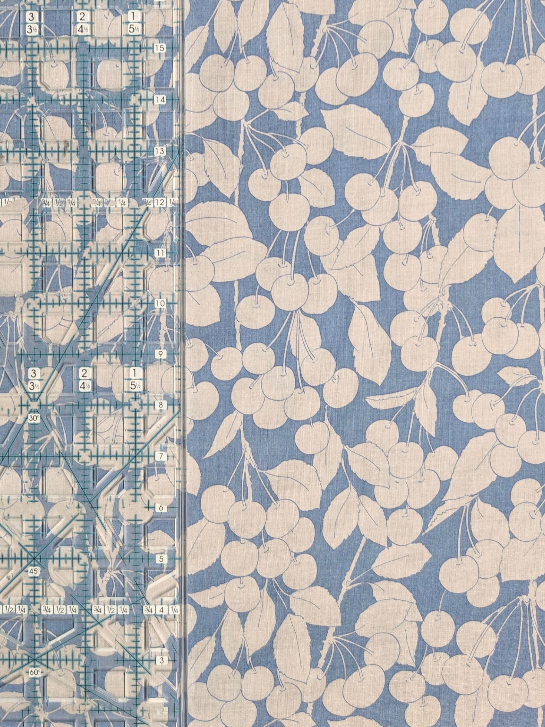 Hokkoh - Two-Tone Cherries Cotton Lawn Fabric - White & Blue