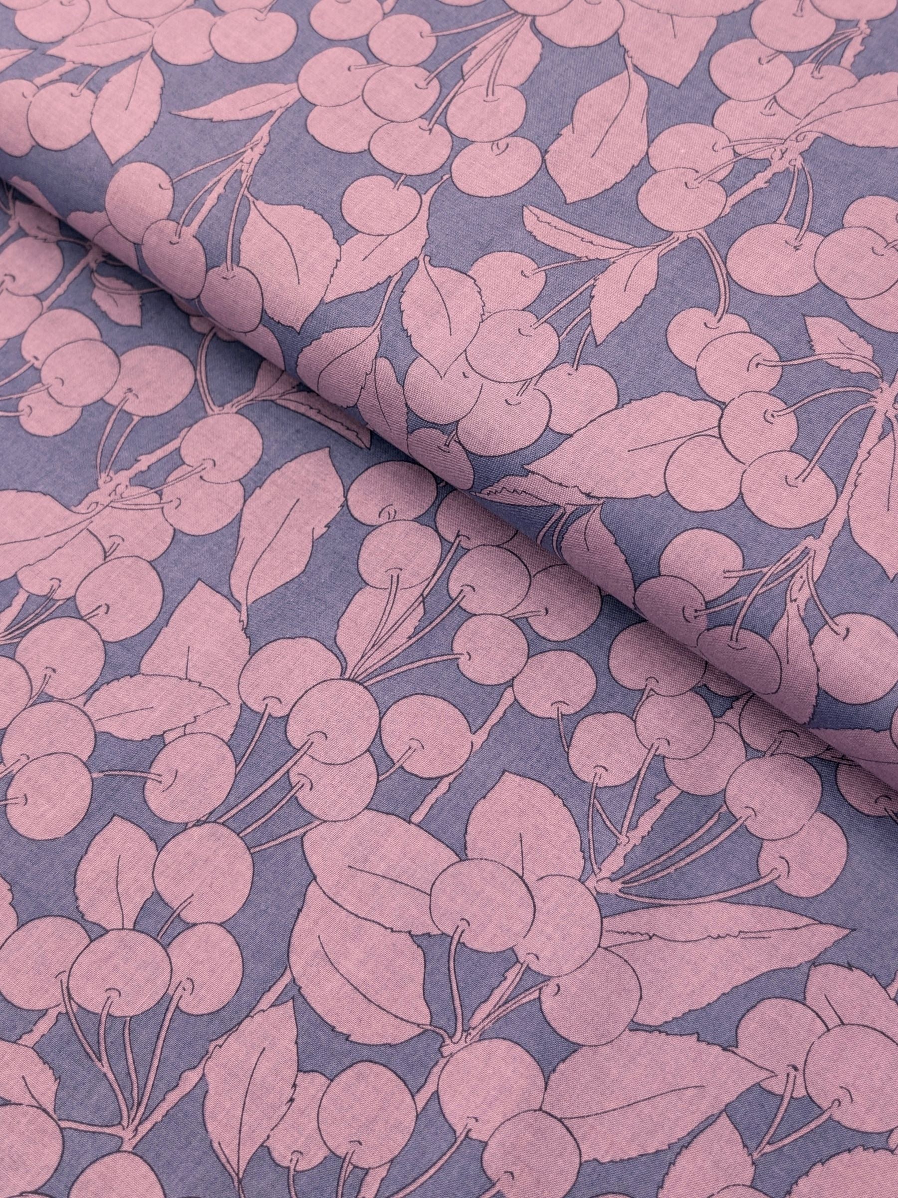 Hokkoh - Two-Tone Cherries Cotton Lawn Fabric - Purple & Blue