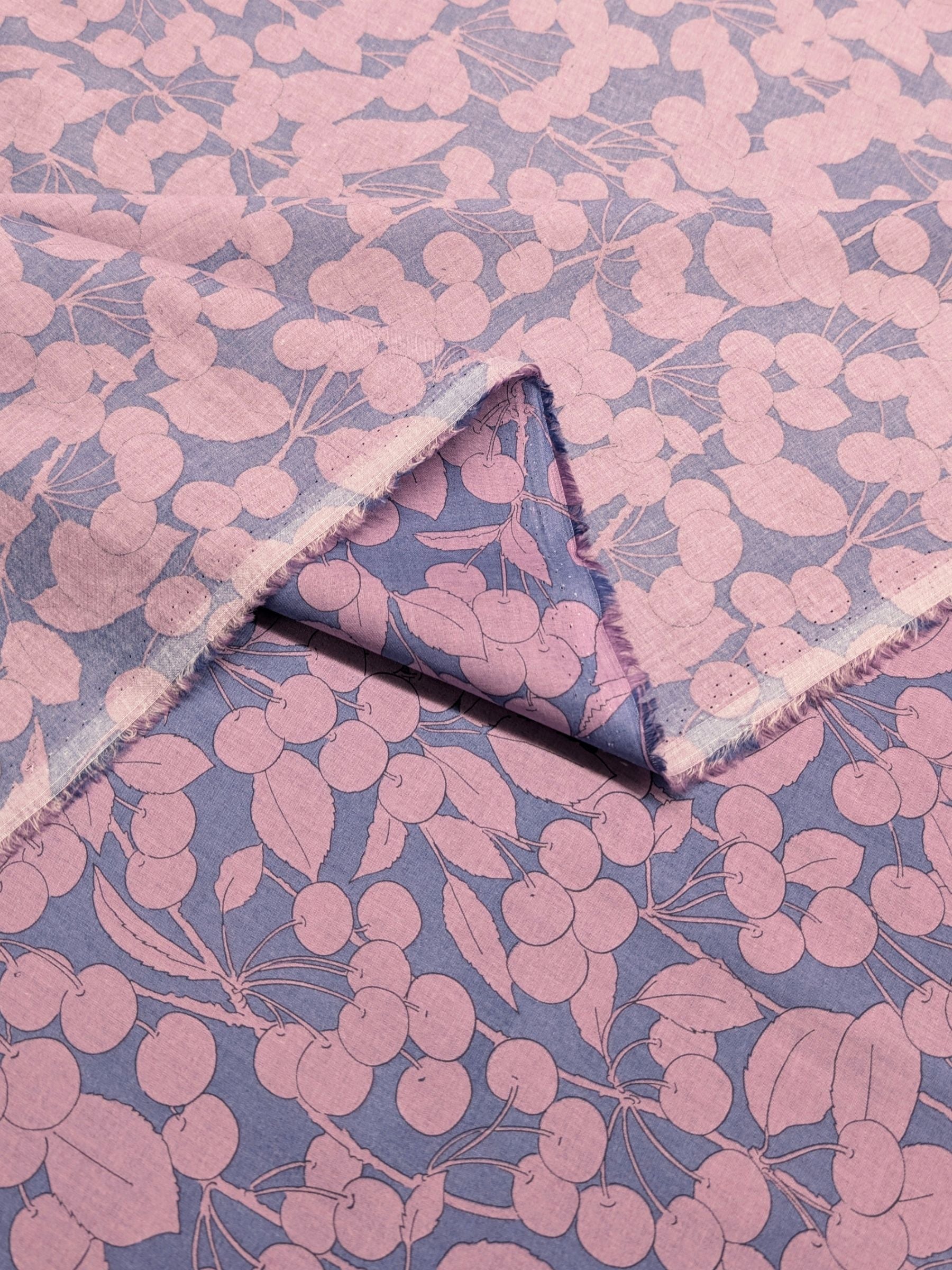 Hokkoh - Two-Tone Cherries Cotton Lawn Fabric - Purple & Blue