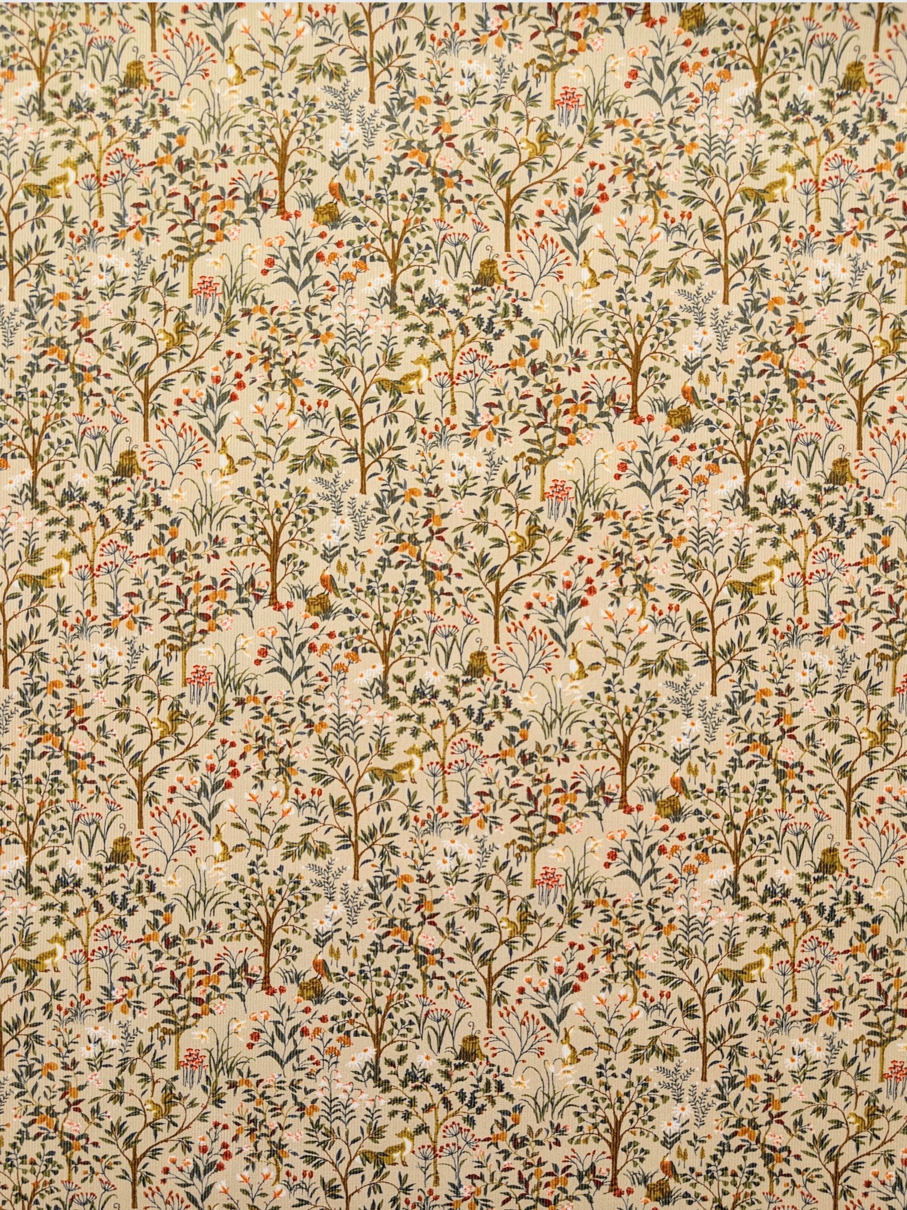 Hokkoh - Forest Fauna and Foxes Cotton Needlecord Corduroy Fabric - Ivory