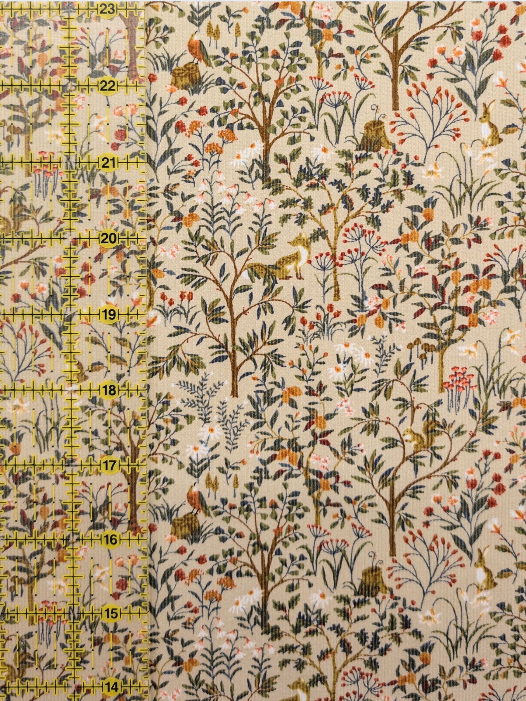 Hokkoh - Forest Fauna and Foxes Cotton Needlecord Corduroy Fabric - Ivory