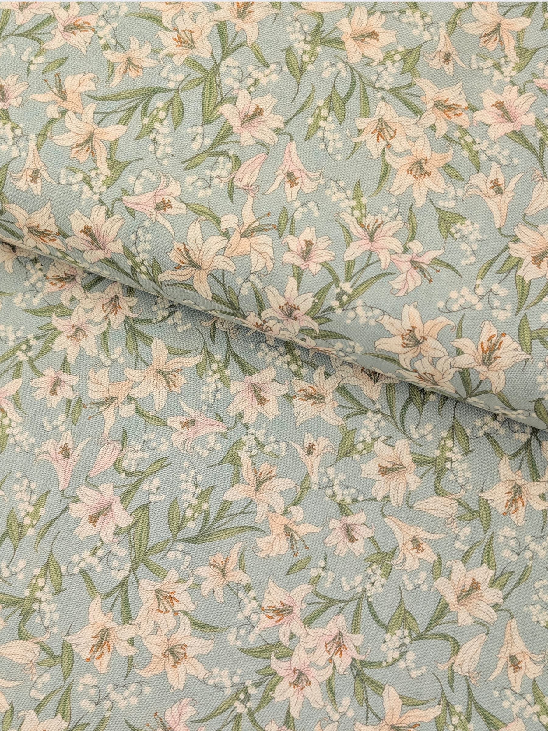 Sevenberry - Flowing Lillies Cotton Shirting Fabric - Light Blue