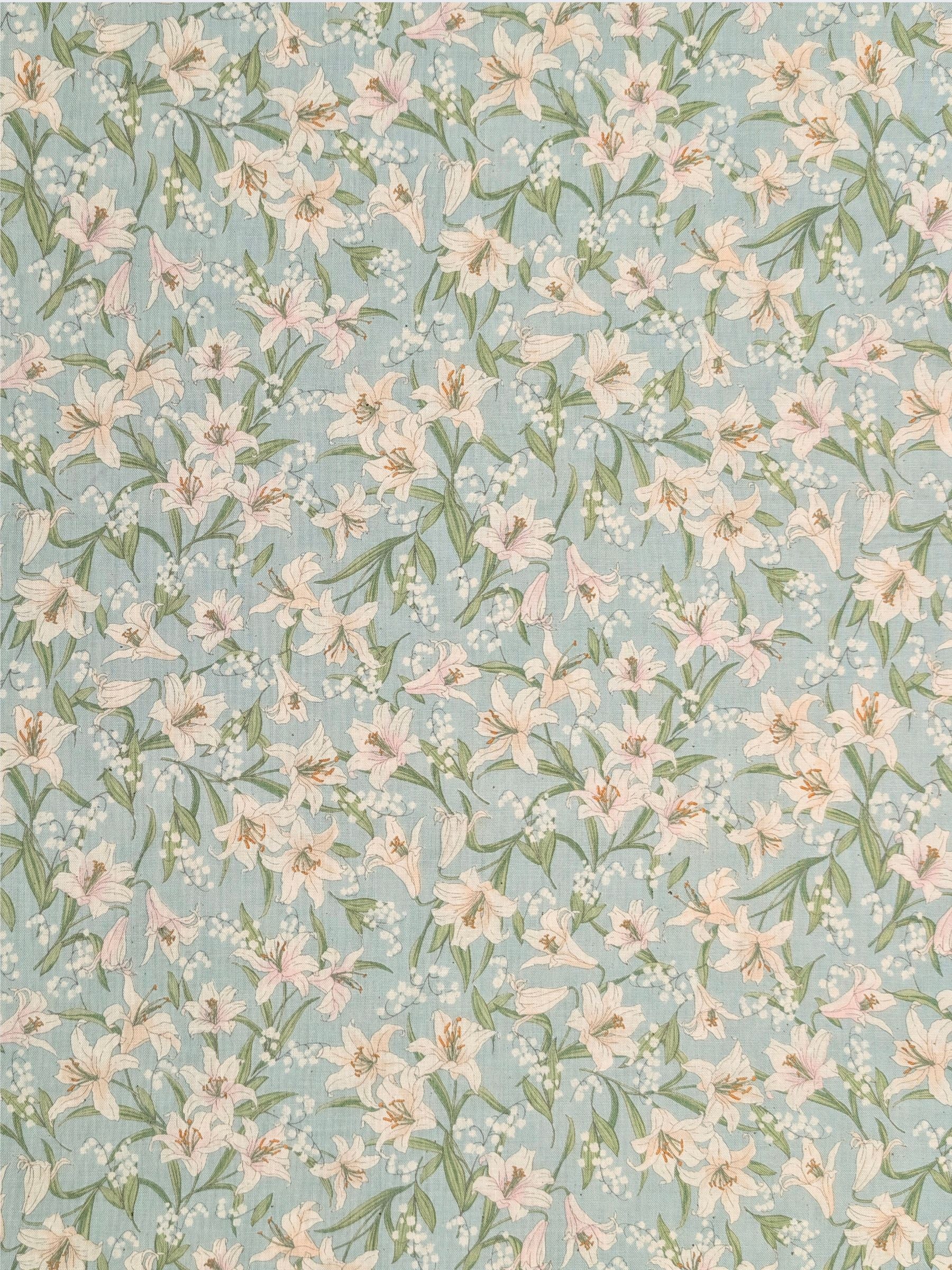 Sevenberry - Flowing Lillies Cotton Shirting Fabric - Light Blue