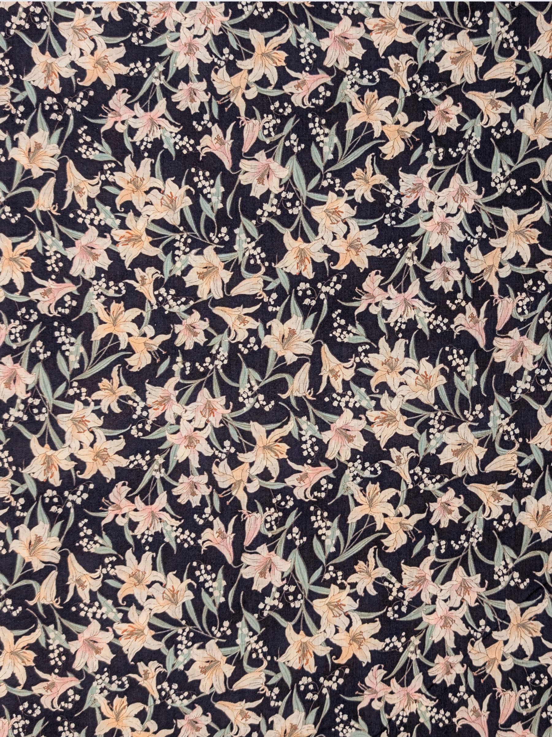 Sevenberry - Flowing Lillies Cotton Shirting Fabric - Navy Blue
