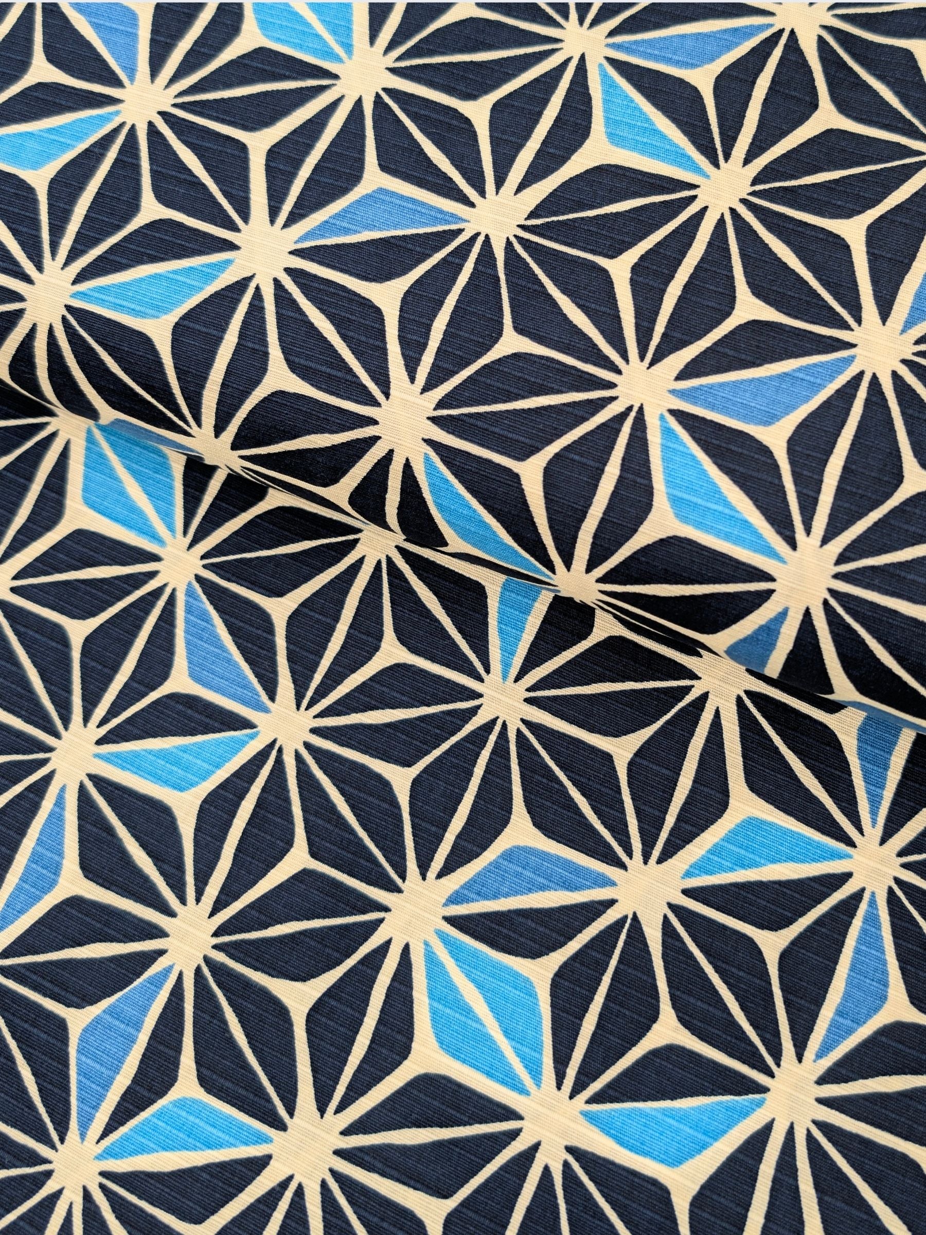 Sevenberry - Asanoha Cotton Shantung Fabric - Beige & Blue