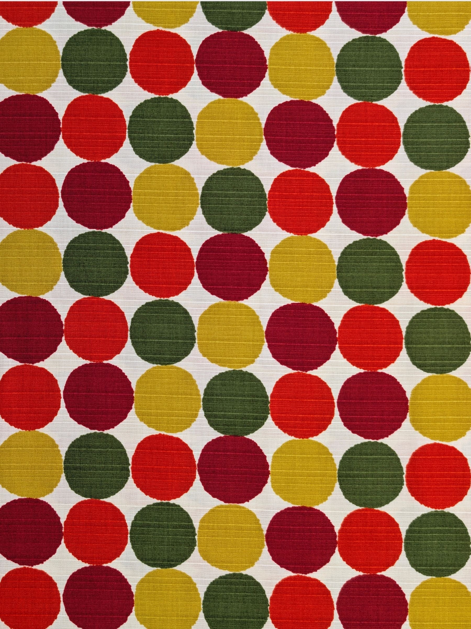 Sevenberry - Circles Cotton Shantung Fabric - Green Red & Yellow