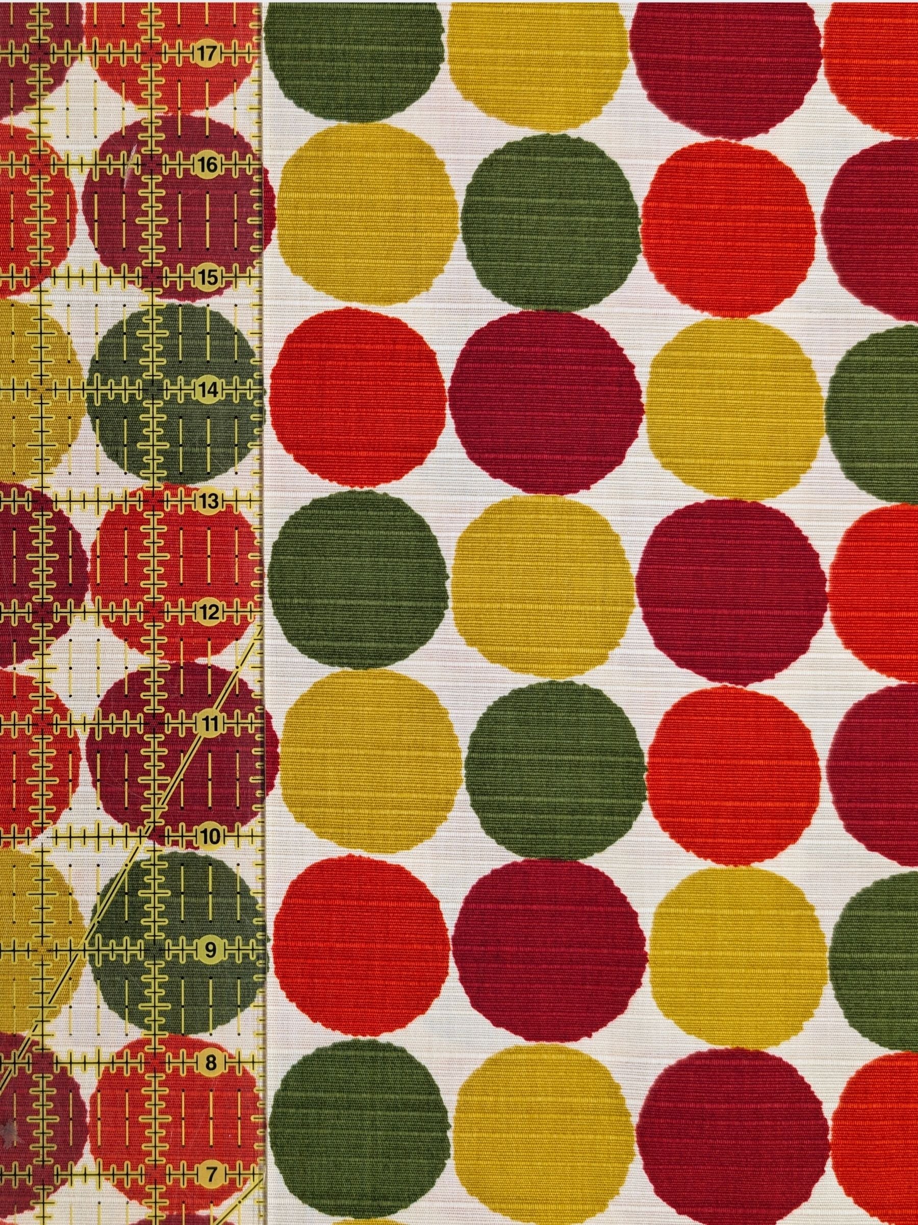 Sevenberry - Circles Cotton Shantung Fabric - Green Red & Yellow