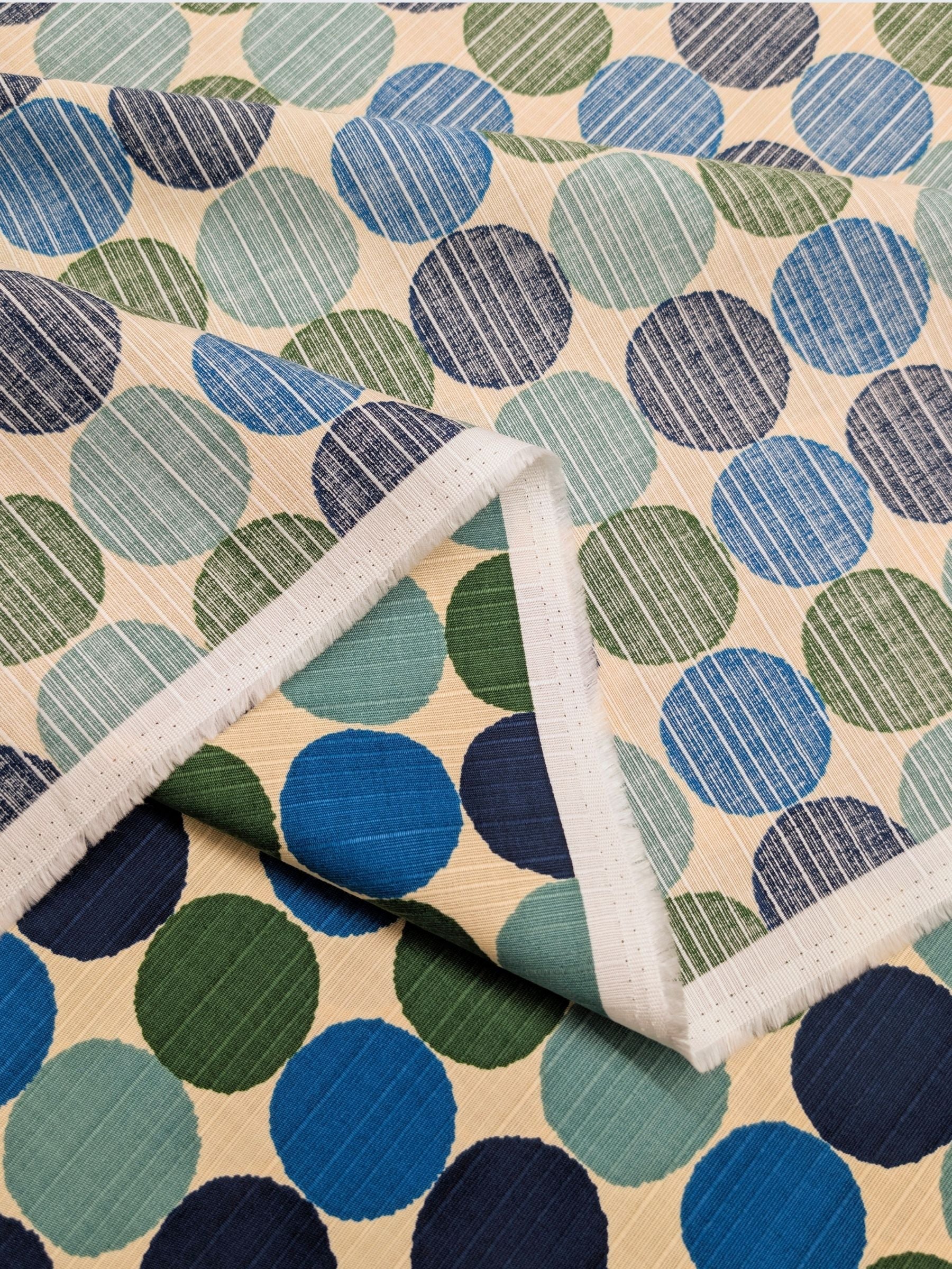 Sevenberry - Circles Cotton Shantung Fabric - Blue & Green