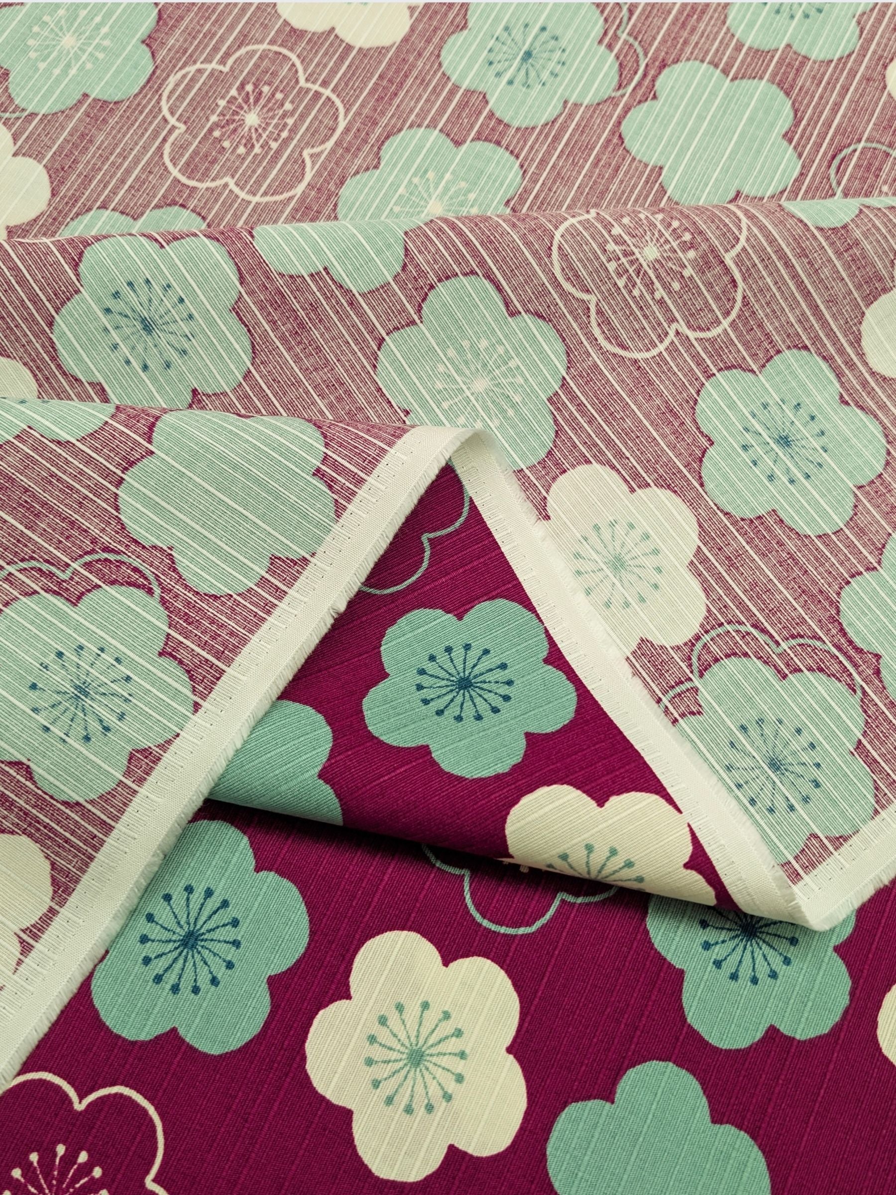 Sevenberry - Plum Blossom Cotton Shantung Fabric - Magenta & Teal REMNANT
