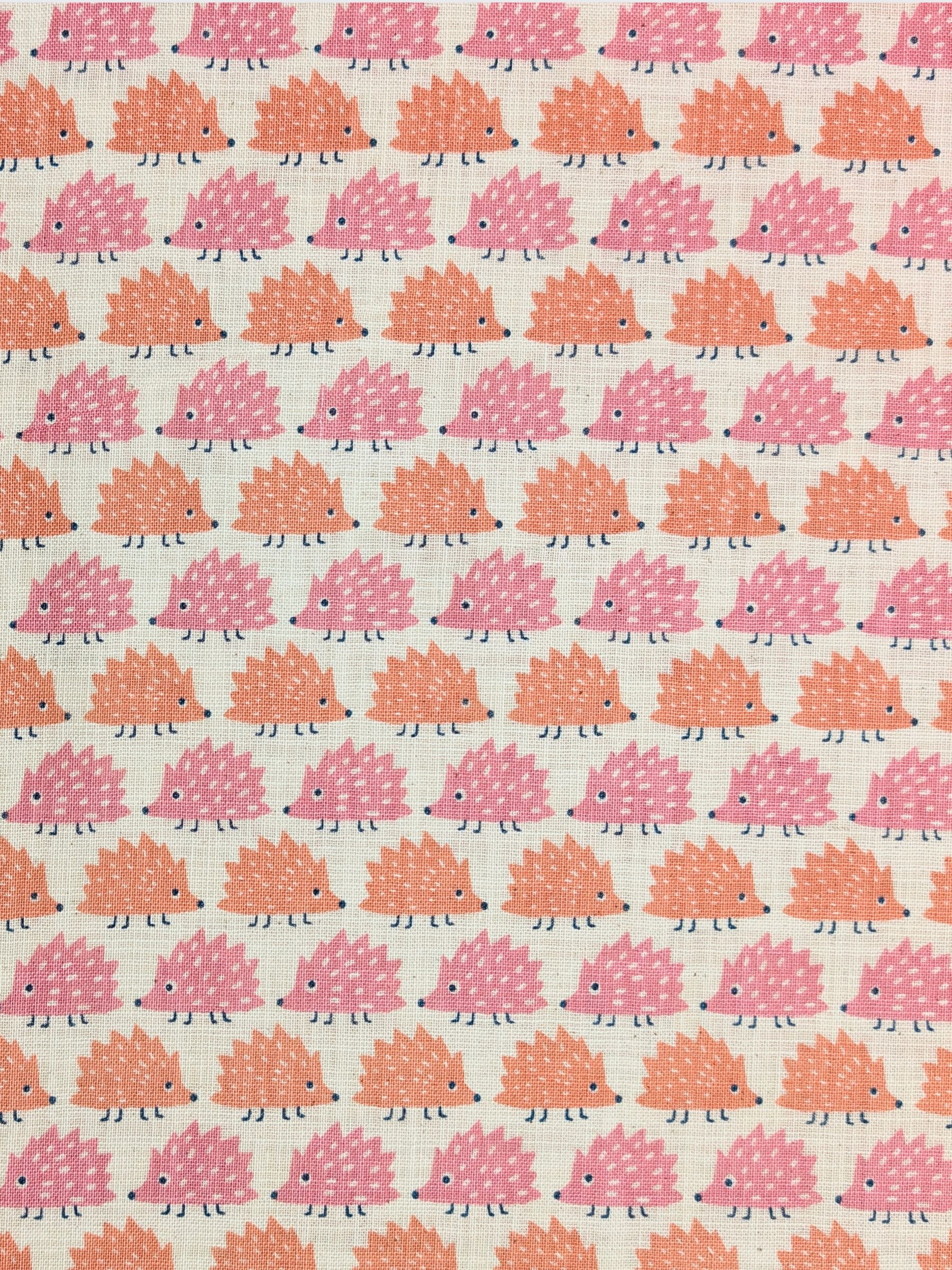 Sevenberry - Trailing Hedgehogs Rustic Weave Cotton Fabric - Pink & Peach