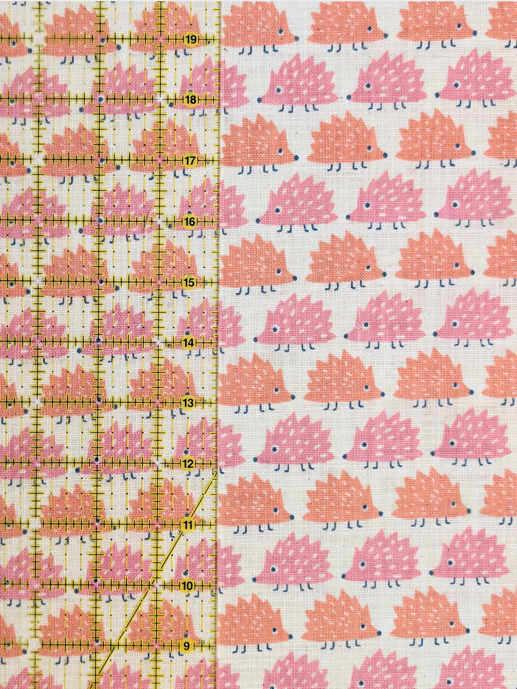 Sevenberry - Trailing Hedgehogs Rustic Weave Cotton Fabric - Pink & Peach