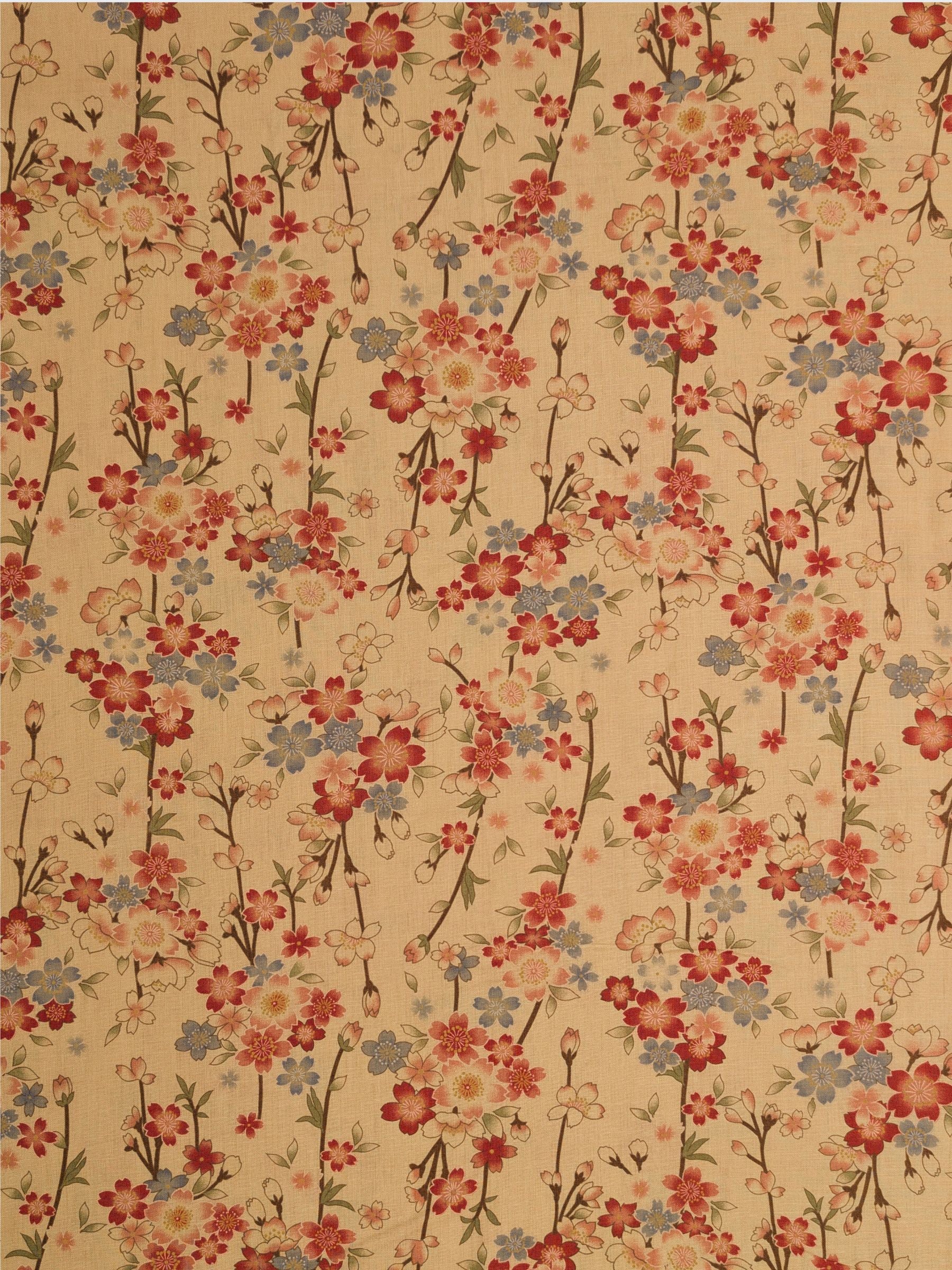 Sevenberry - Sepia Cherry Blossoms Cotton Shirting Fabric - Beige