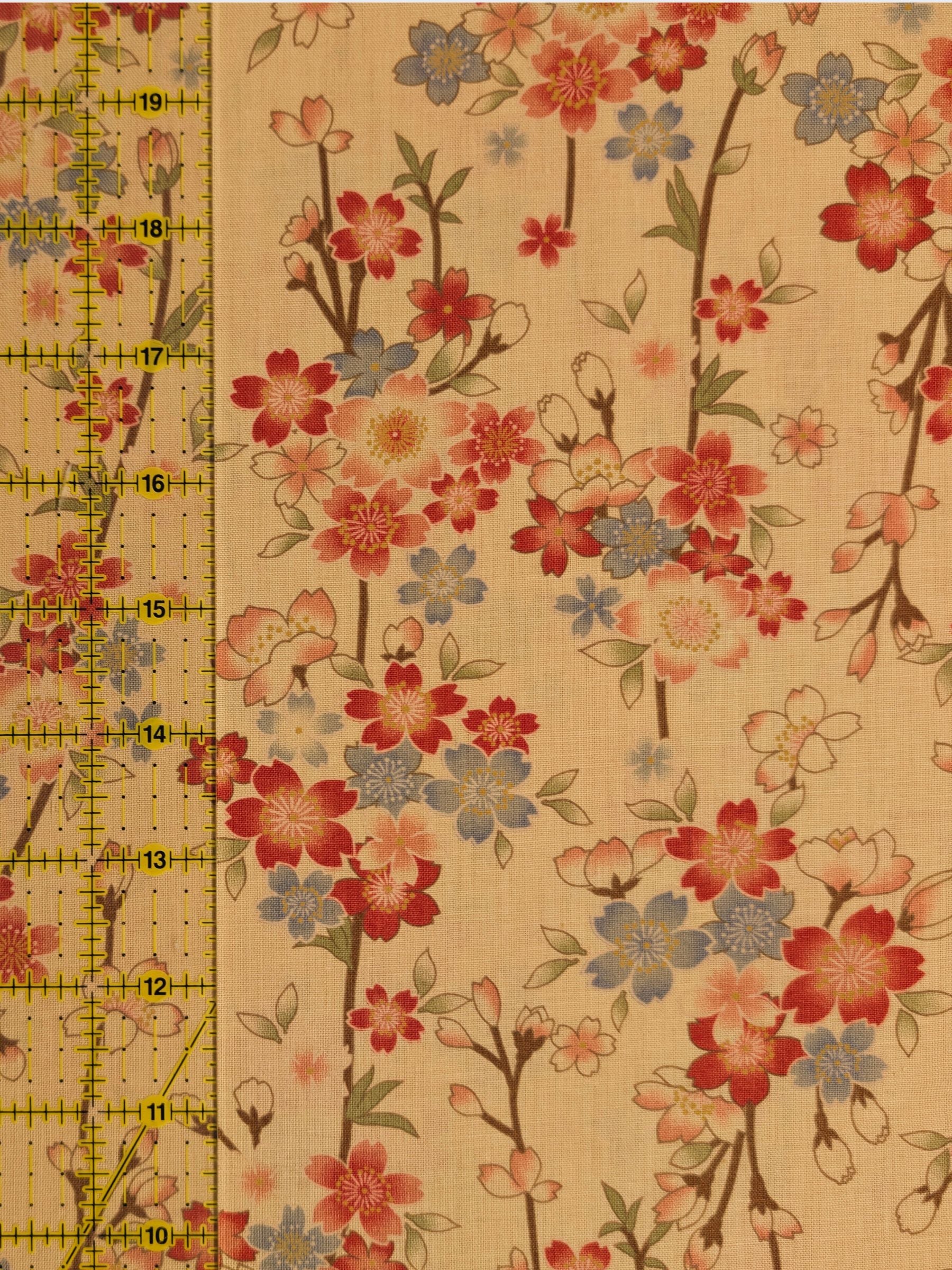 Sevenberry - Sepia Cherry Blossoms Cotton Shirting Fabric - Beige