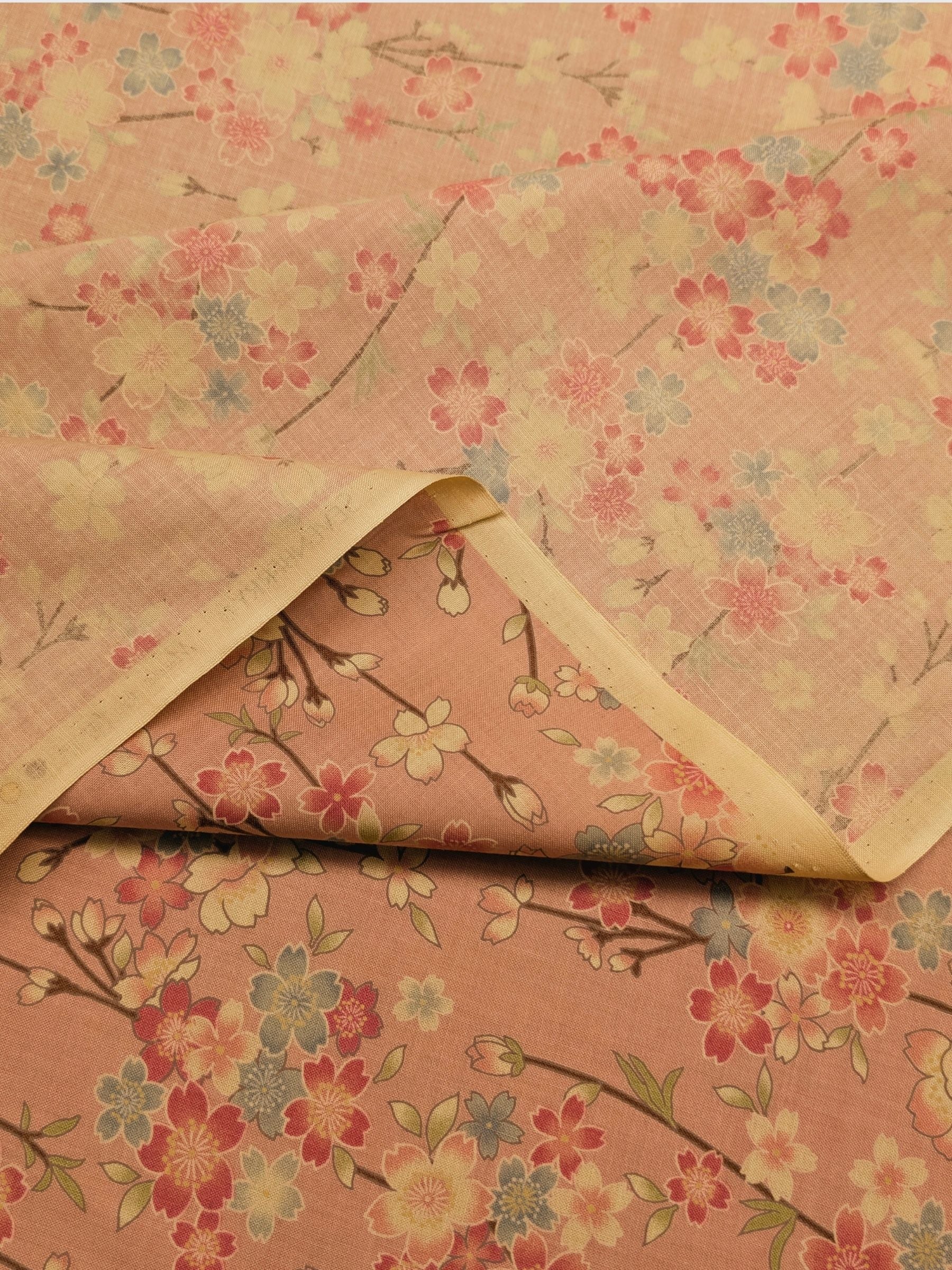 Sevenberry - Sepia Cherry Blossoms Cotton Shirting Fabric - Pink