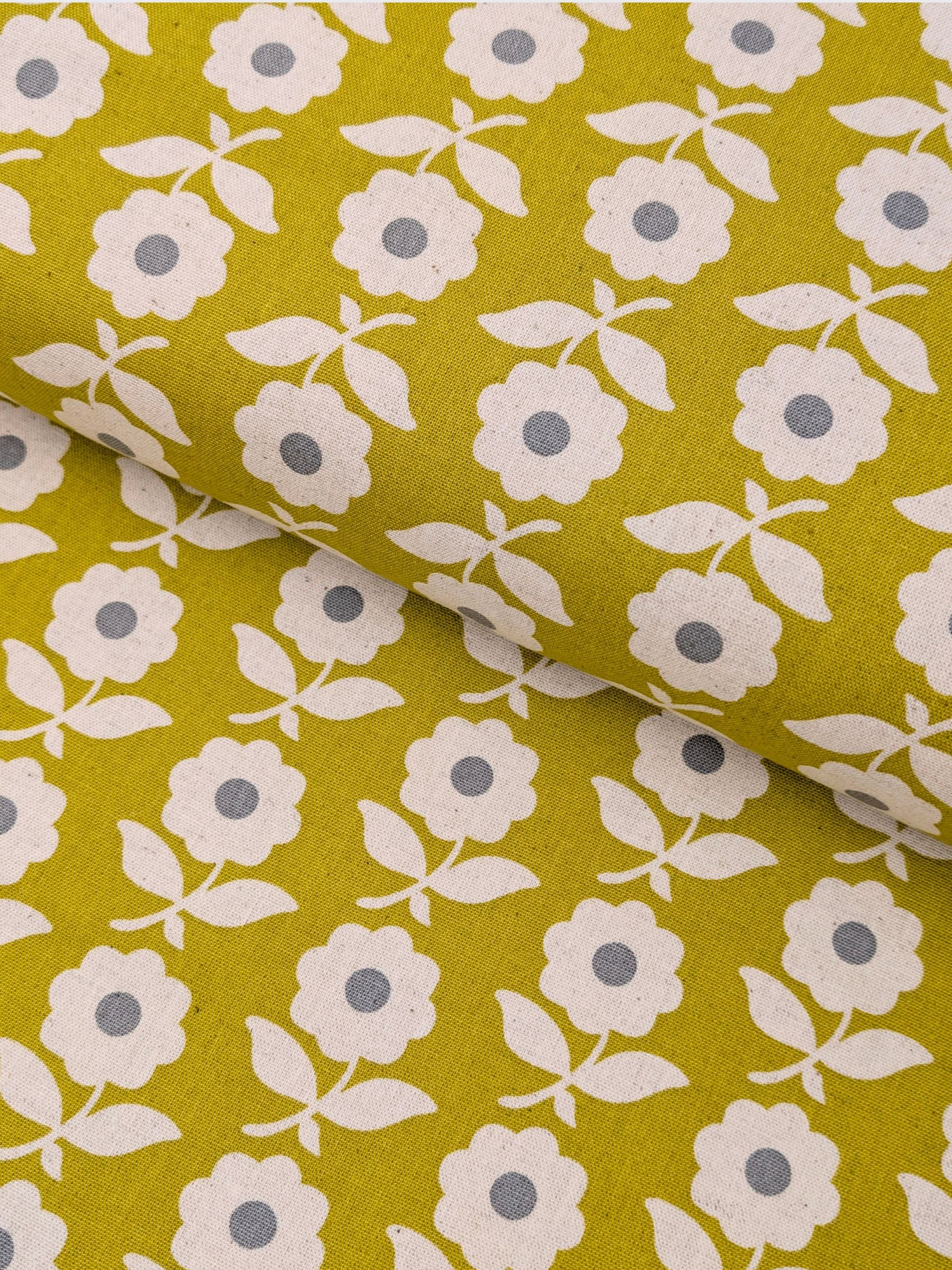 Sevenberry - Scandinavian Flowers Cotton/Linen Light Canvas Fabric - Lime Green