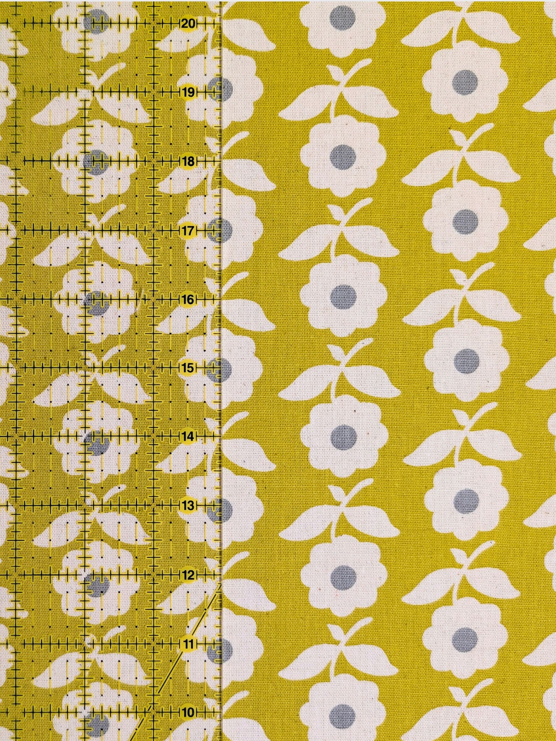 Sevenberry - Scandinavian Flowers Cotton/Linen Light Canvas Fabric - Lime Green