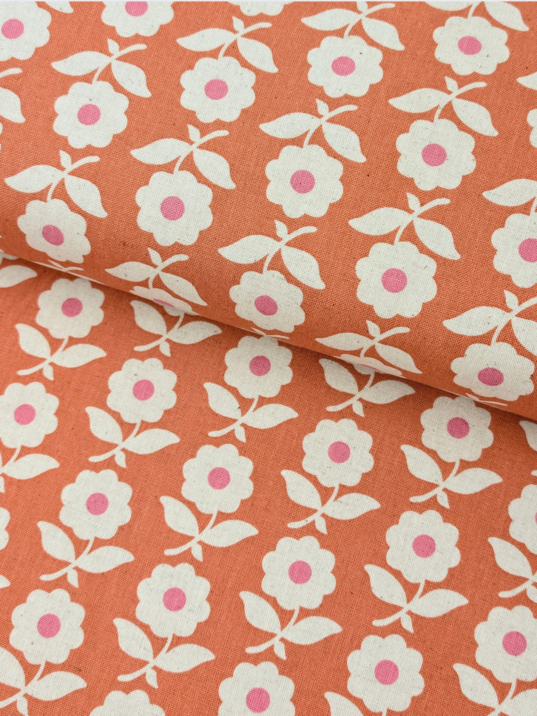Sevenberry - Scandinavian Flowers Cotton/Linen Light Canvas Fabric - Coral Pink