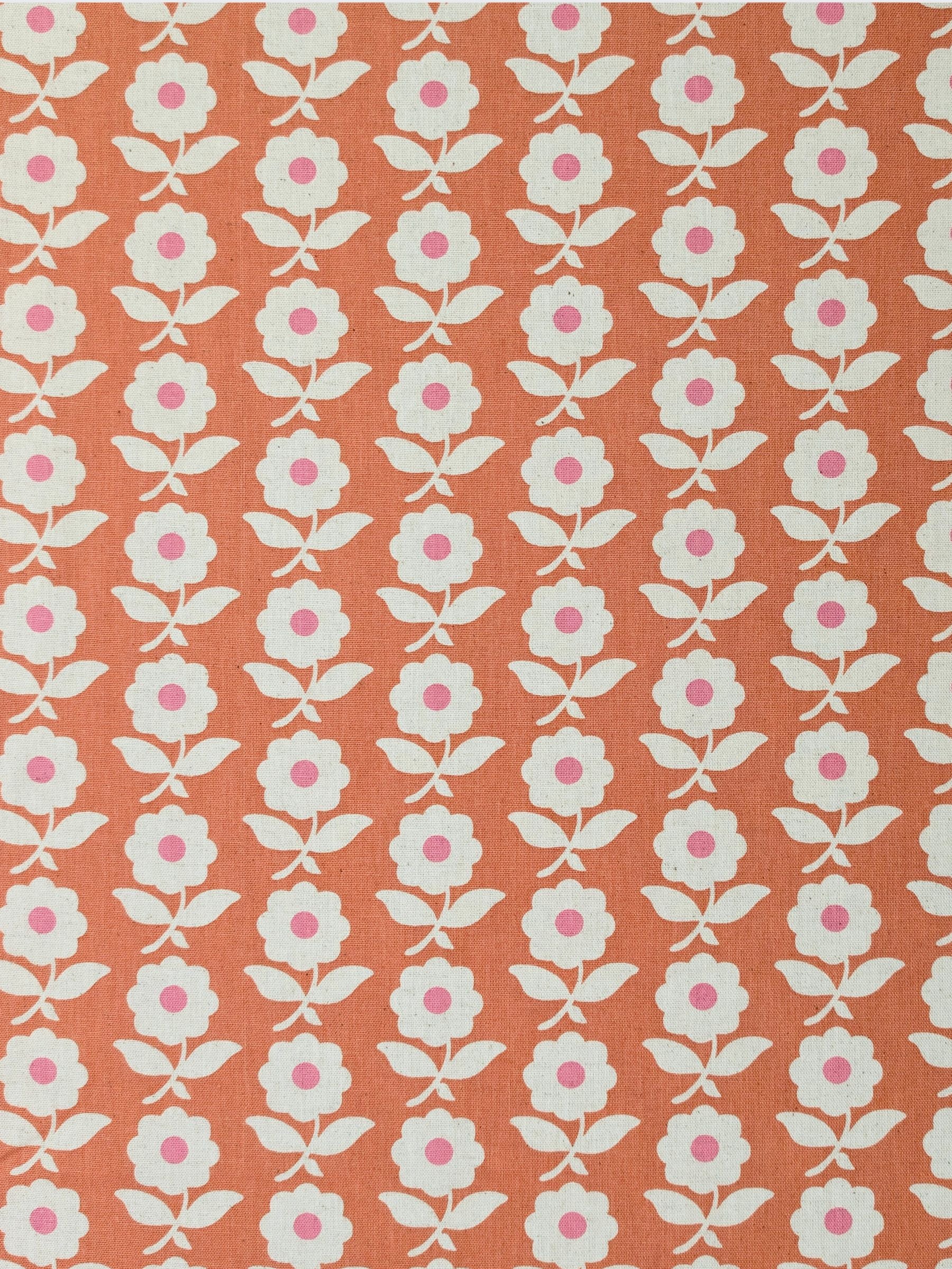 Sevenberry - Scandinavian Flowers Cotton/Linen Light Canvas Fabric - Coral Pink