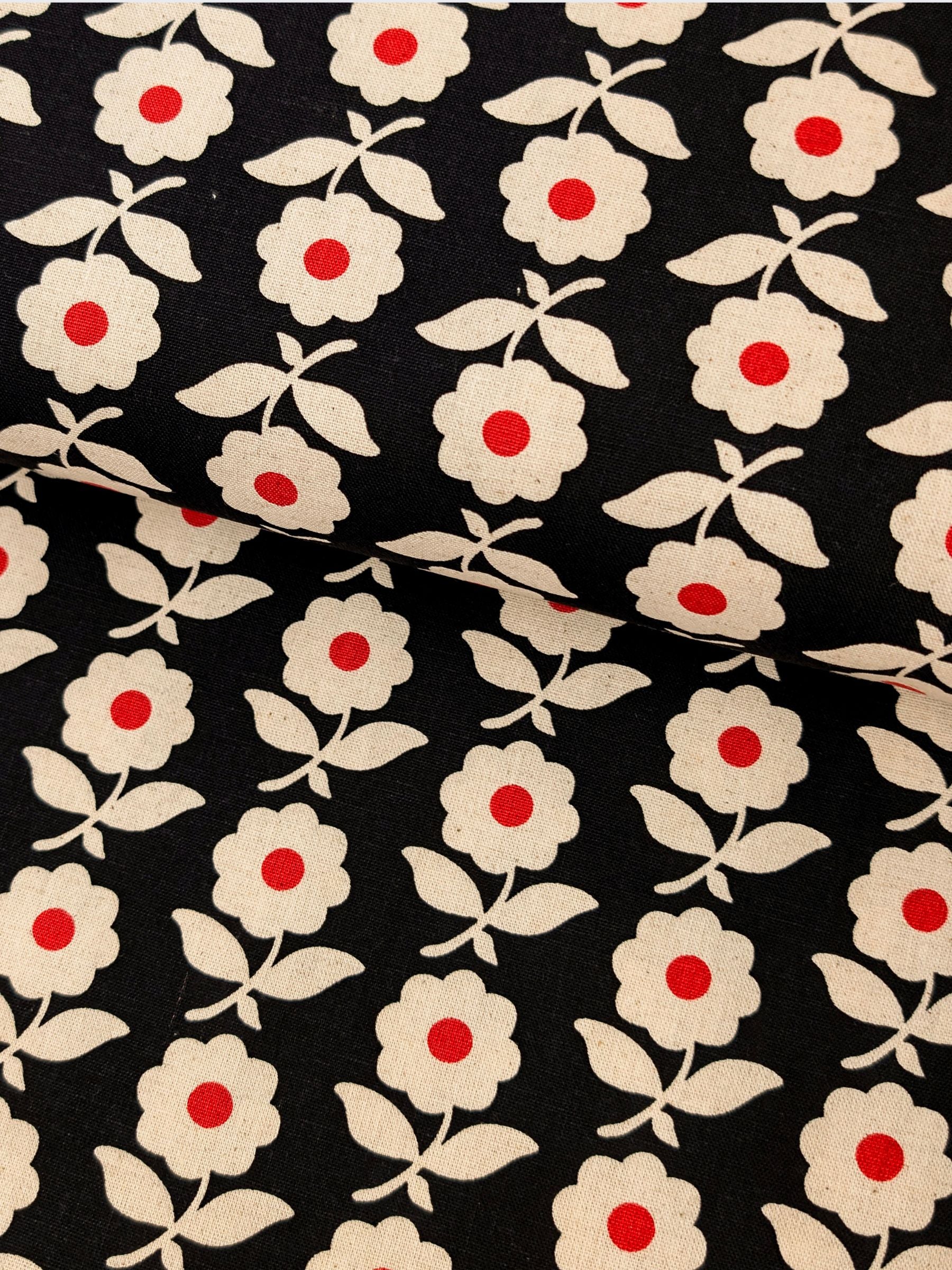 Sevenberry - Scandinavian Flowers Cotton/Linen Light Canvas Fabric - Black