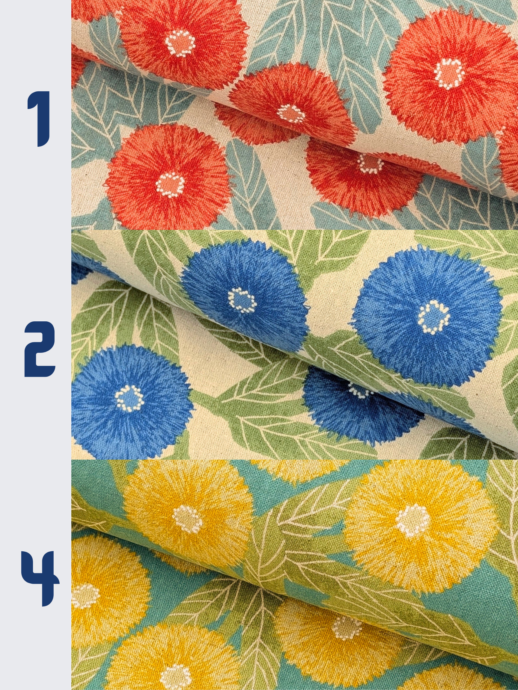 Sevenberry - Tyrolean Daisies Light Cotton Linen Canvas Fabric - Yellow & Teal