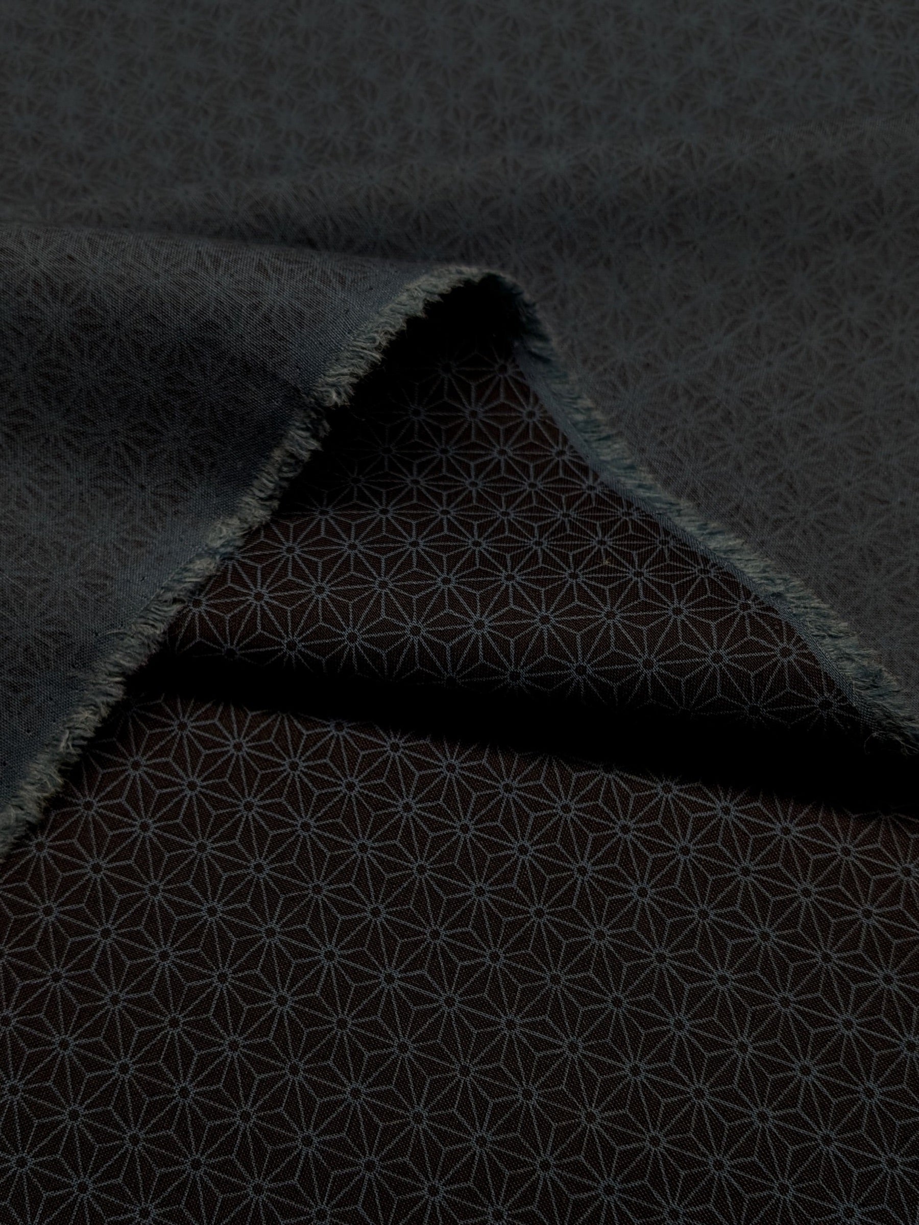 Sevenberry - Small Asanoha Stars Cotton Sheeting Fabric - Dark Blue and Black