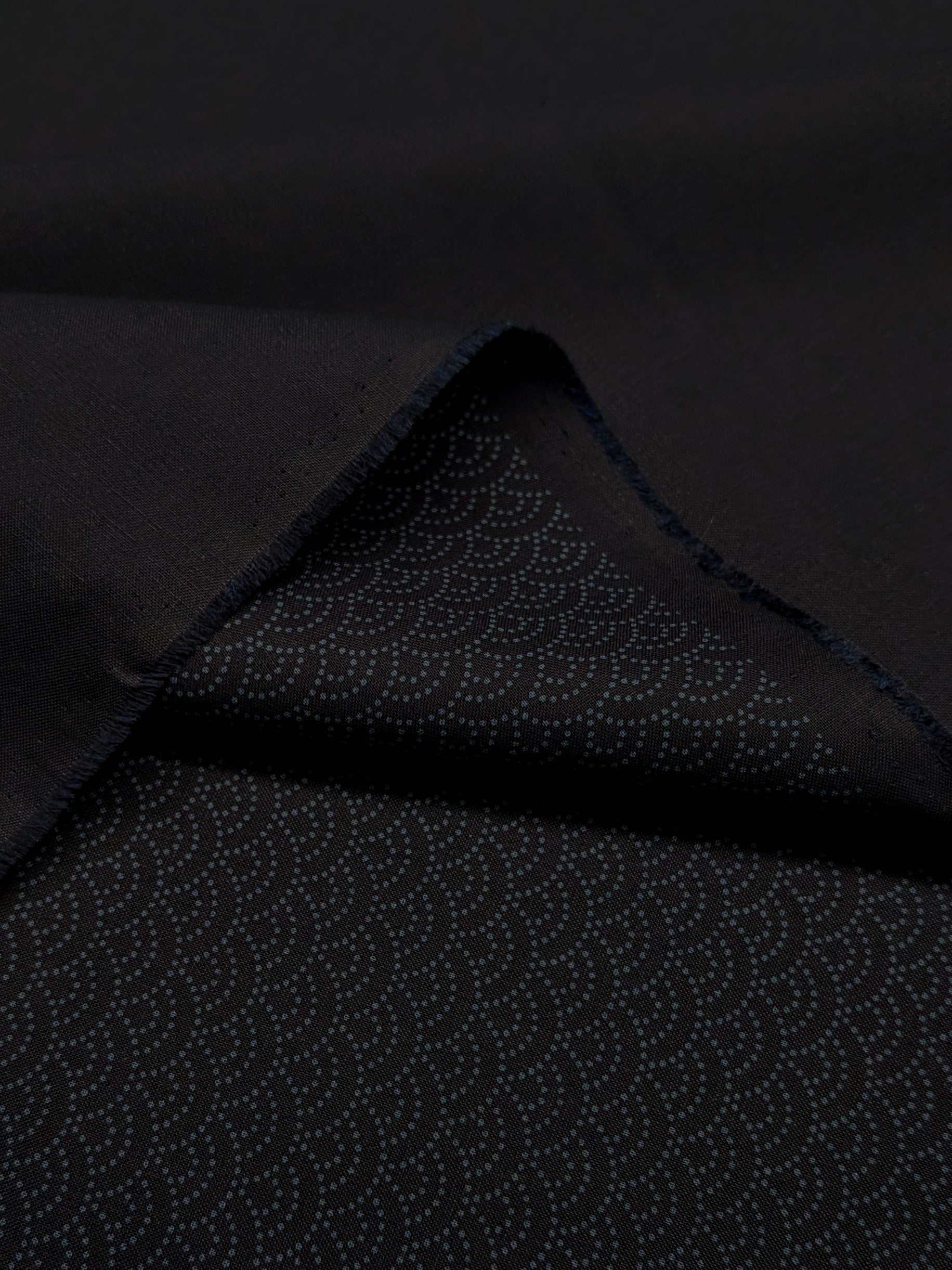 Sevenberry - Dotted Waves Cotton Sheeting Fabric - Dark Blue and Black