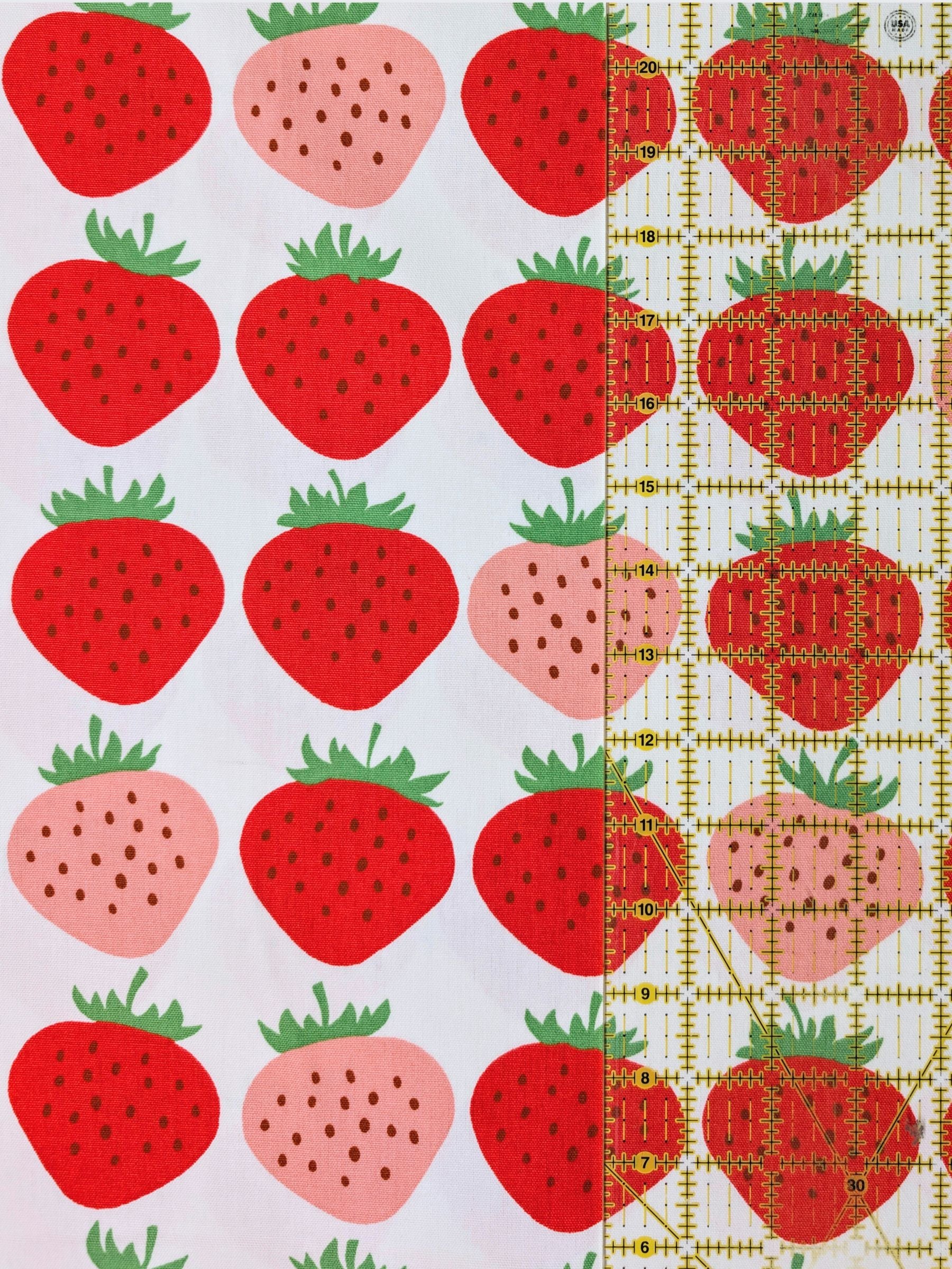 Asano - Big Strawberries Cotton Oxford Canvas - White & Pink