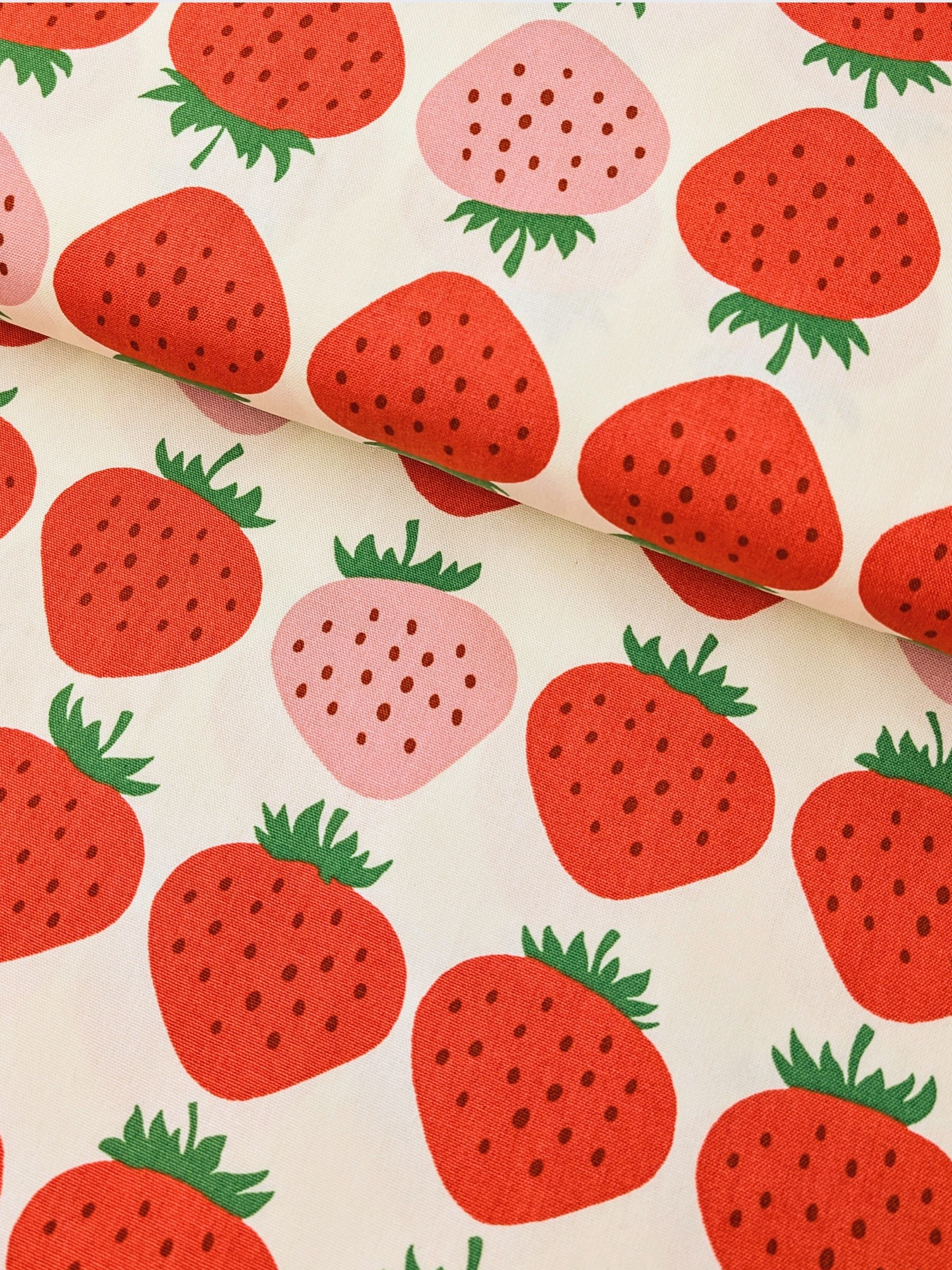 Asano - Big Strawberries Cotton Oxford Canvas - Beige & Pink